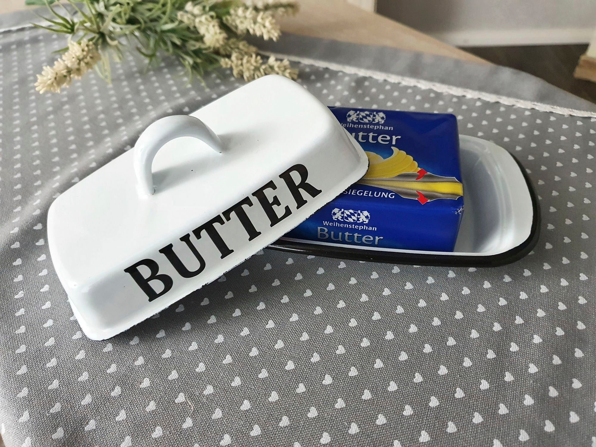 Ambiente Haus Dose »Butterdose aus Emaille in Antikweiss«, (1 St.)