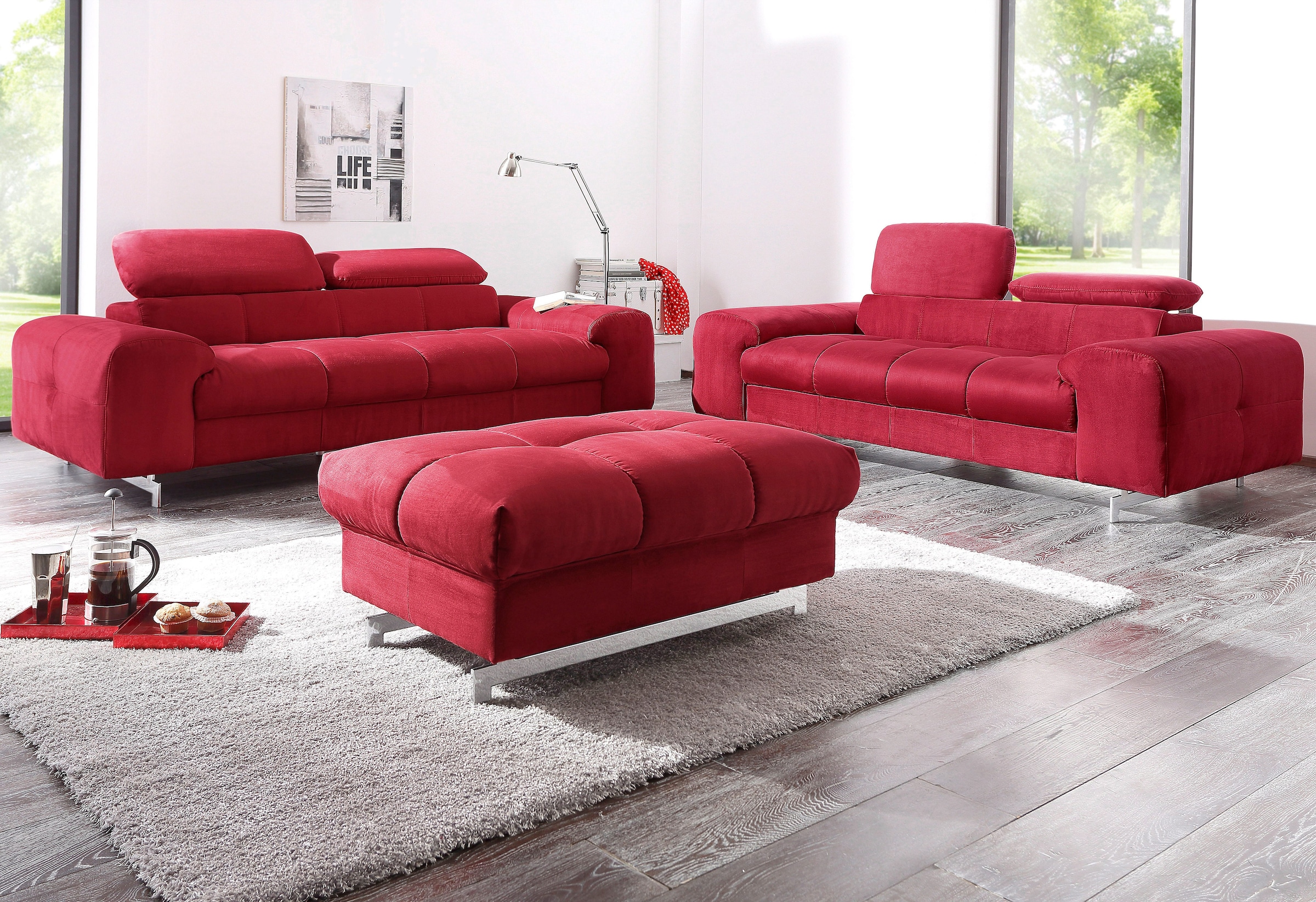 COTTA 3-Sitzer »Chef«, Big-Sofa mit Kopfteilverstellung, edle Metallkufen