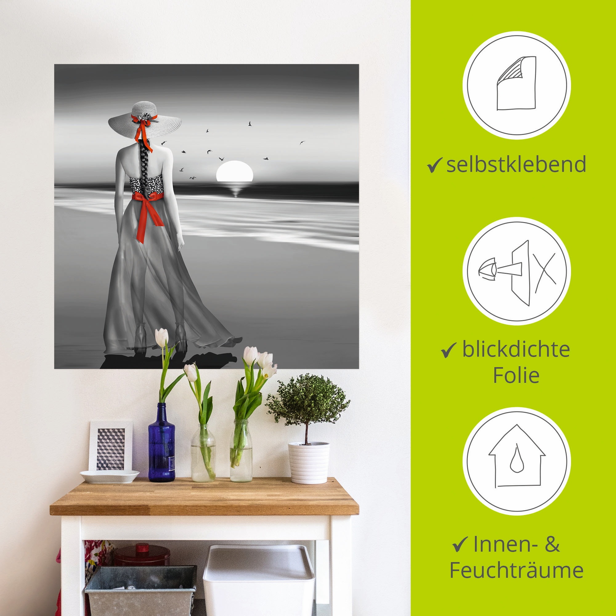 Artland Wandbild »Ein Blick zurück aufs Meer«, Frau, (1 St.), als Alubild, Outdoorbild, Leinwandbild, Poster, Wandaufkleber
