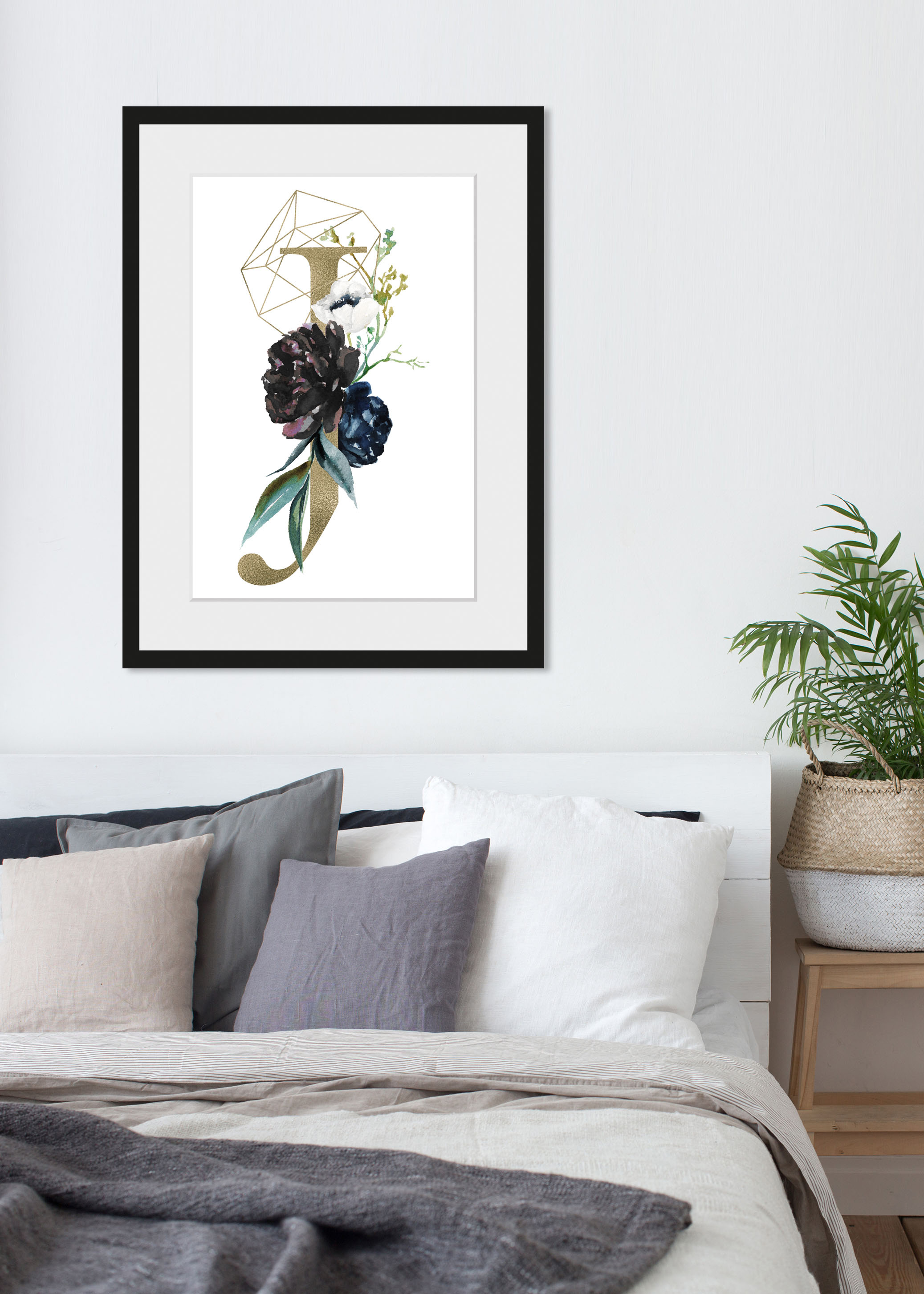 queence Bild "J" Buchstaben J Pflanzen Pflanzenbilder 1 Stk. tlg. HD Premium Poster-Druck inkl. Holzrahmen