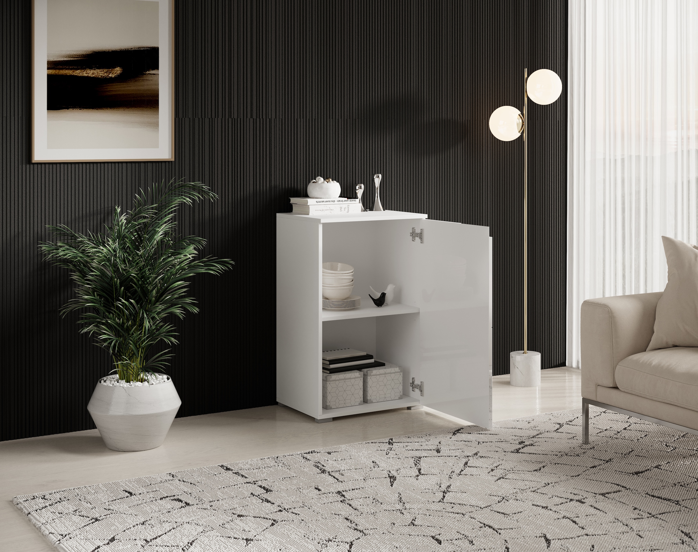 HBZ Kommode »Spice Weiss Hochglanz, BxHxT 50x80x40 cm«, Kommode mit 1 Tür und 1 Einlegeboden verstellbar