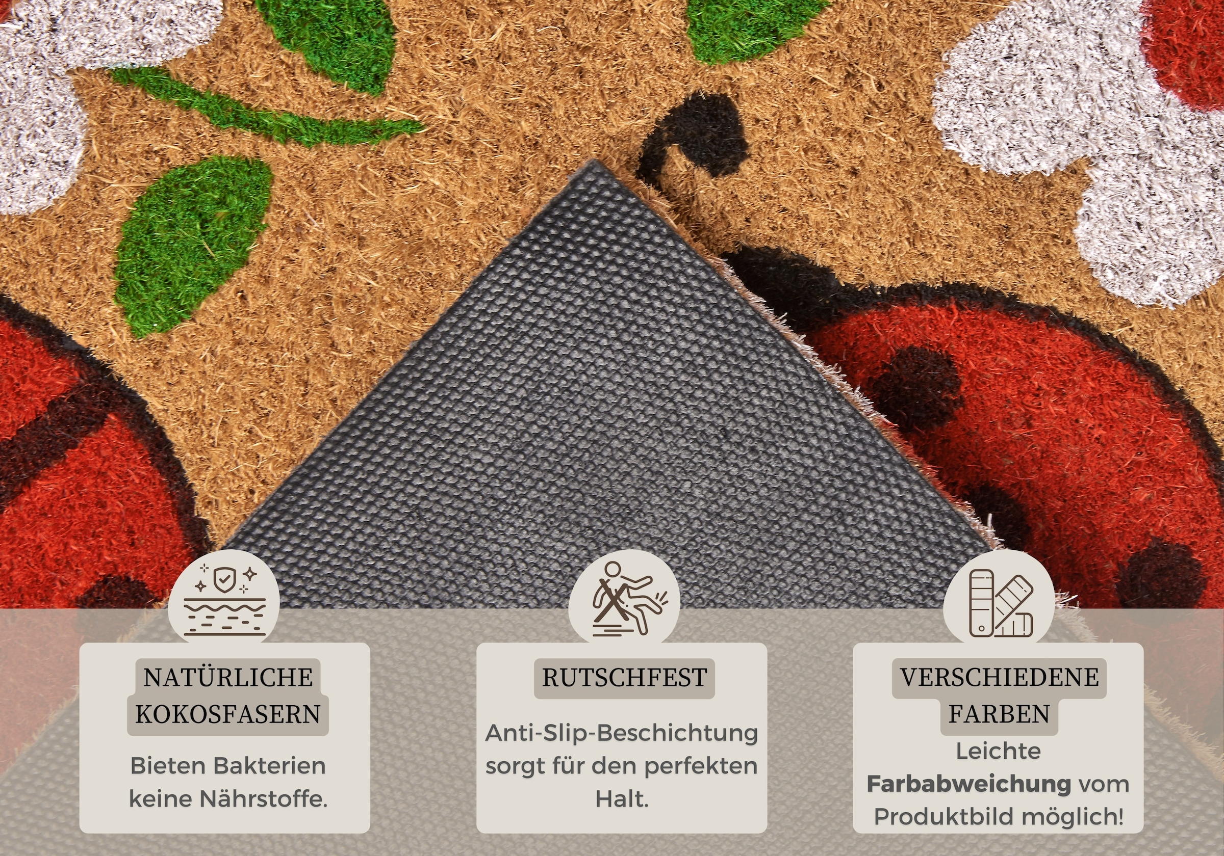 HANSE Home Fussmatte »Lady Beetle, Türmatte«, rechteckig, 15 mm Höhe, Kokos, Schmutzfangmatte, Outdoor, Rutschfest, Innen, Kokosmatte, Flur