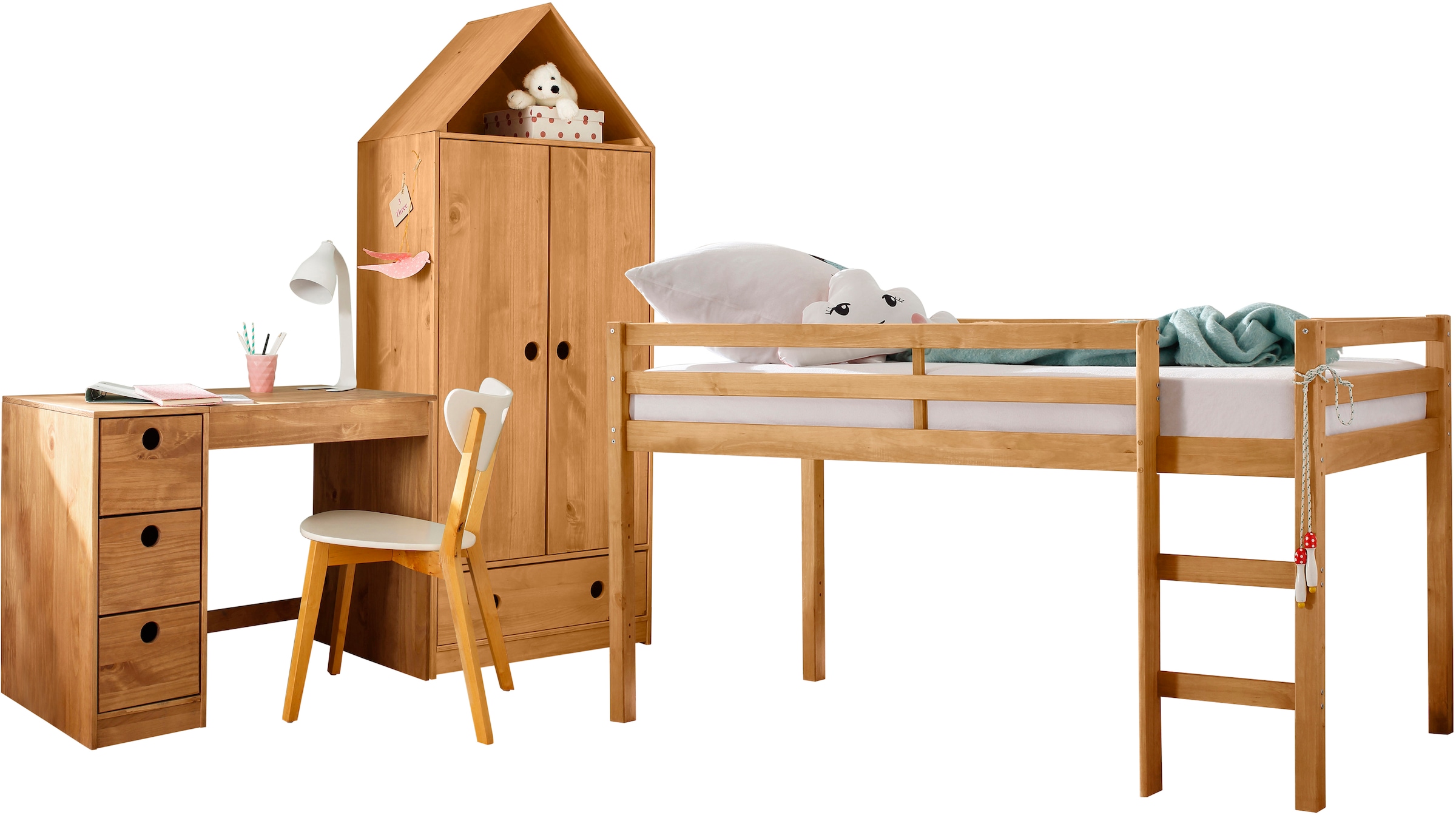 Lüttenhütt Hochbett »Alpi«, aus schönem massivem Kiefernholz, Aussenmassenbreite 103 cm