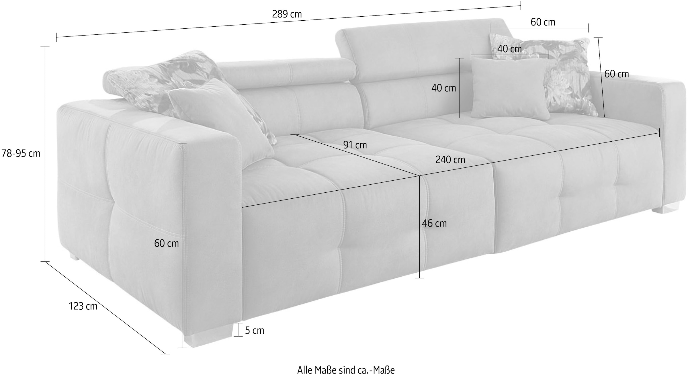 Jockenhöfer Gruppe Big-Sofa Trento, mit verstellbaren Kopfstützen und 4 Kissen