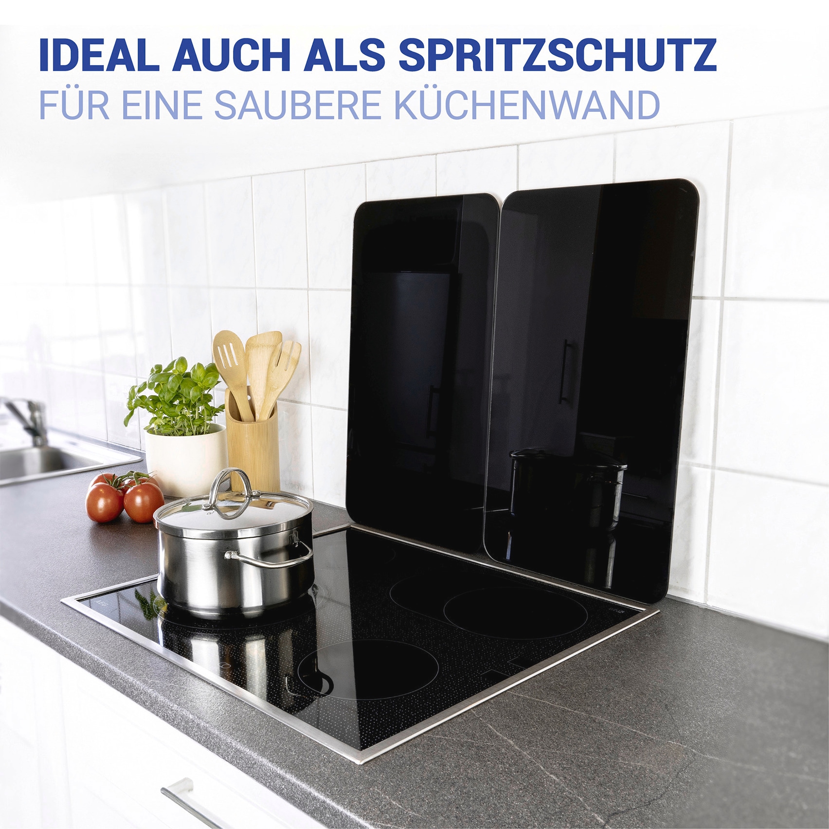 WENKO Herd-Abdeckplatte »Universal Modell Schwarz«, (Set, 2 tlg.), Herdabdeckung für alle Herdarten, kratzfest, mit rutschfesten Füssen