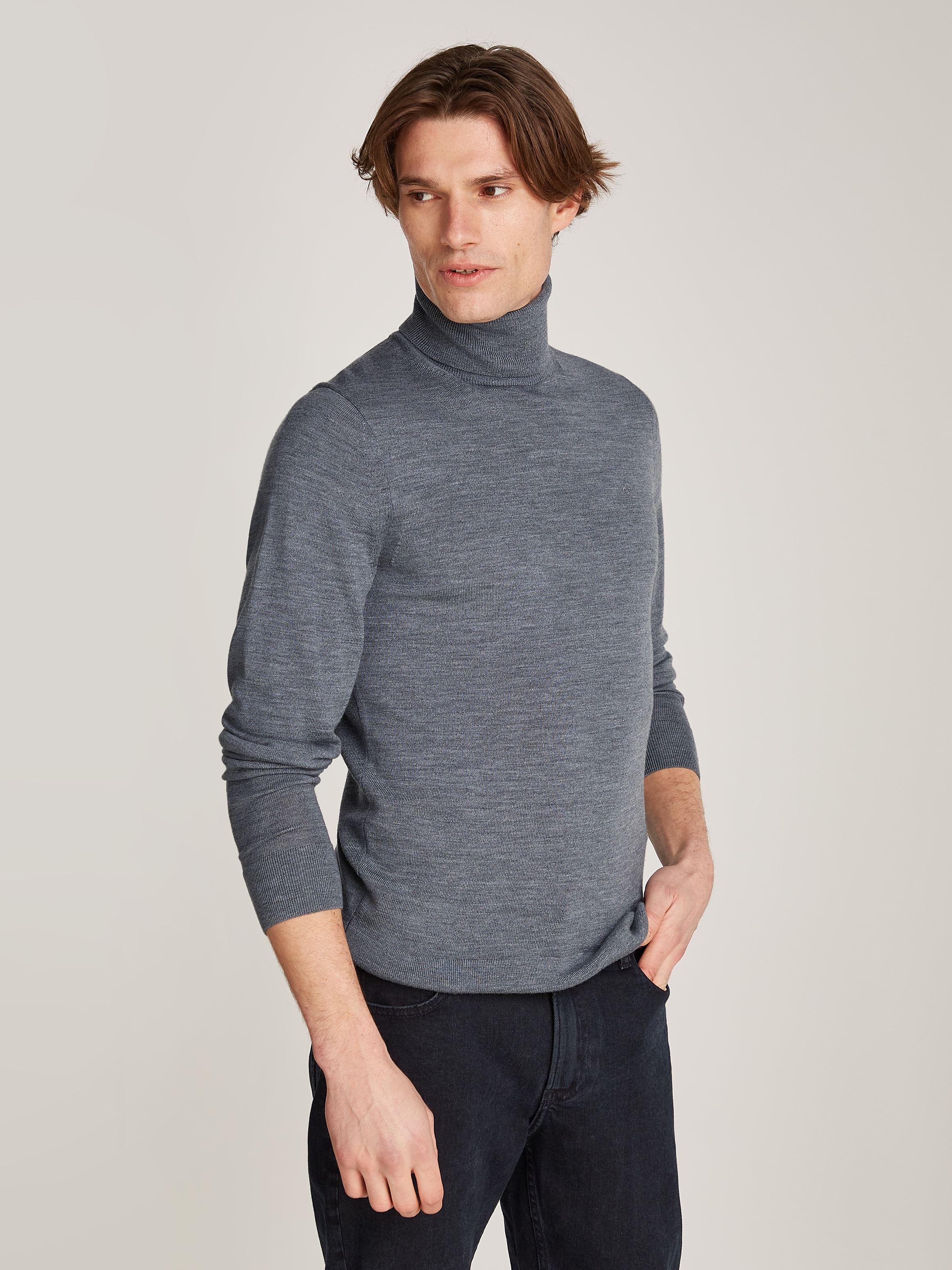 Calvin Klein Rollkragenpullover »SUPERIOR WOOL TURTLE NECK«, mit Logostickerei