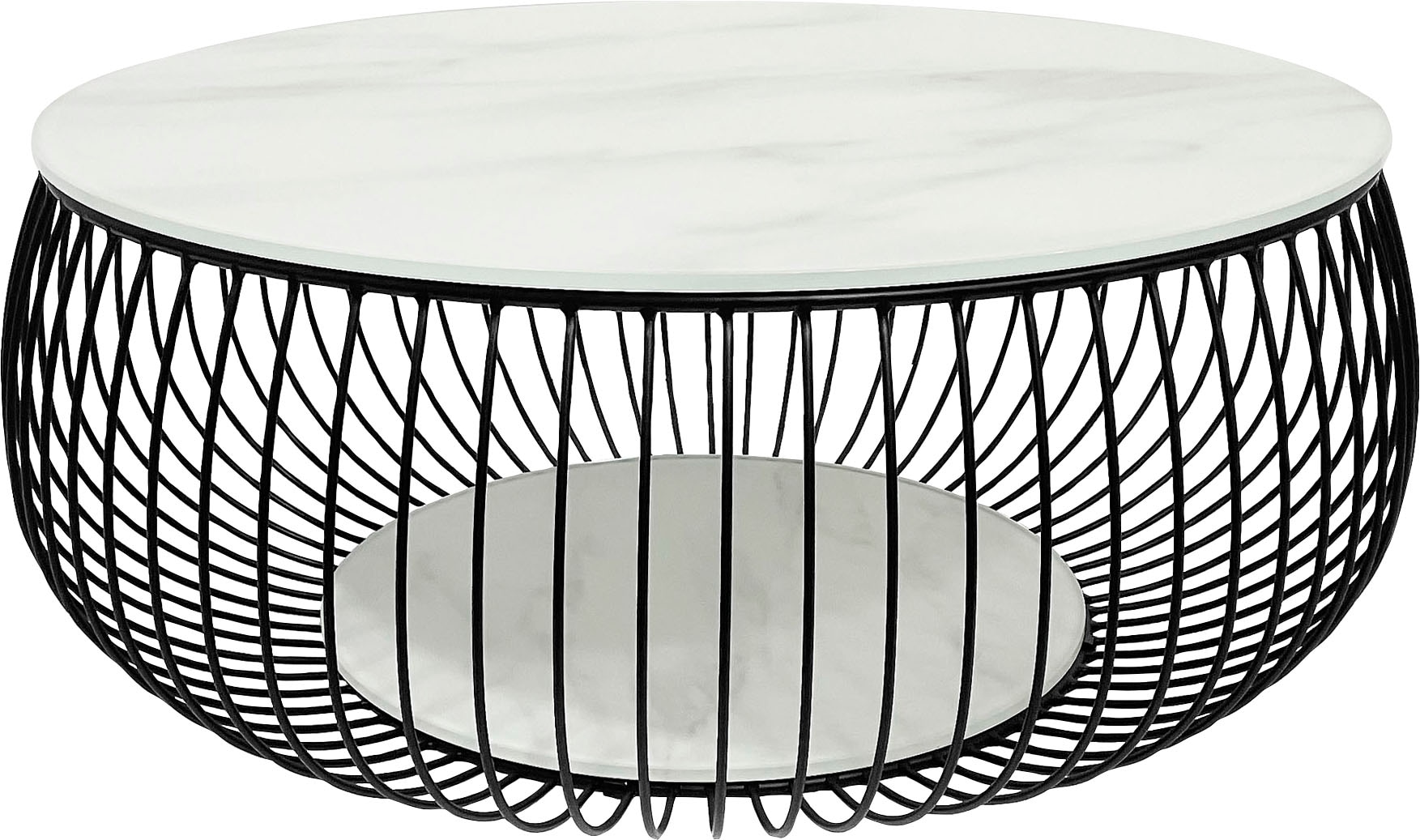 SalesFever Couchtisch »Couchtisch im minimalistischen Stil«, 10 mm starke Klarglasplatte mit Marmordruck