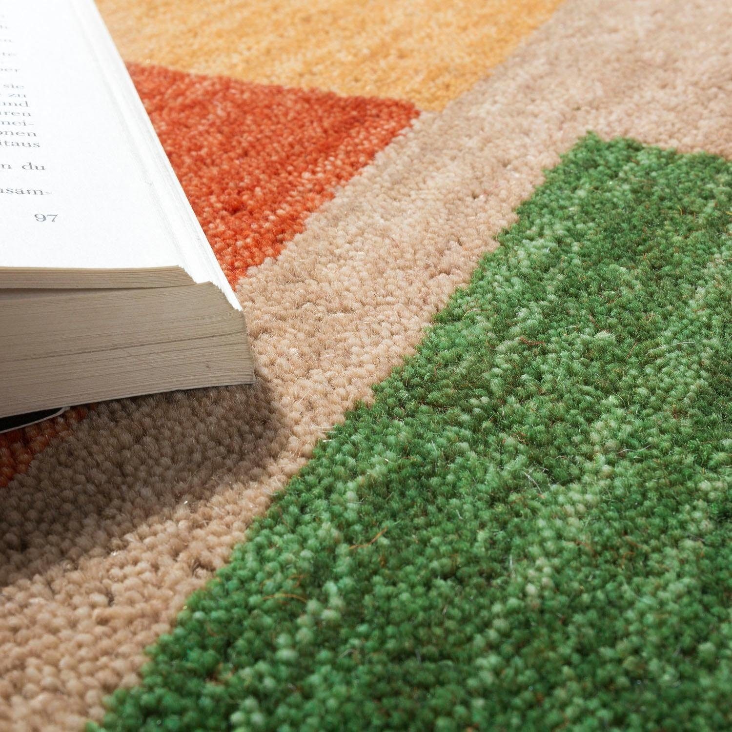 Paco Home Wollteppich »Gabbeh 305«, rechteckig, 14 mm Höhe, Kurzflor, handgewebt, reine Wolle, Gabbeh-Stil, Patchwork Design