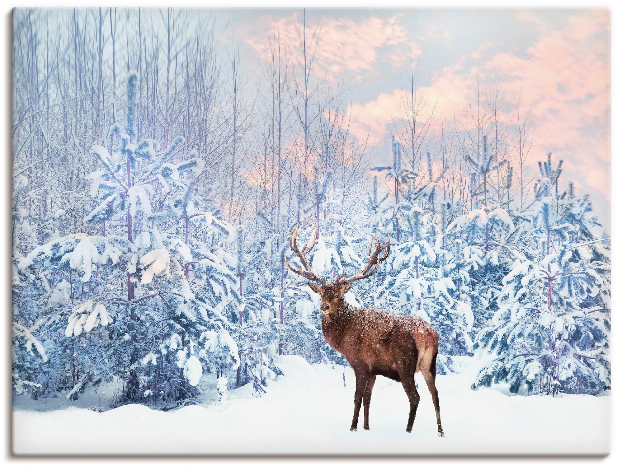 Artland Wandbild »Hirsch im Winterwald«, Hirschbilder, (1 St.), als Leinwandbild, Poster in verschied. Grössen
