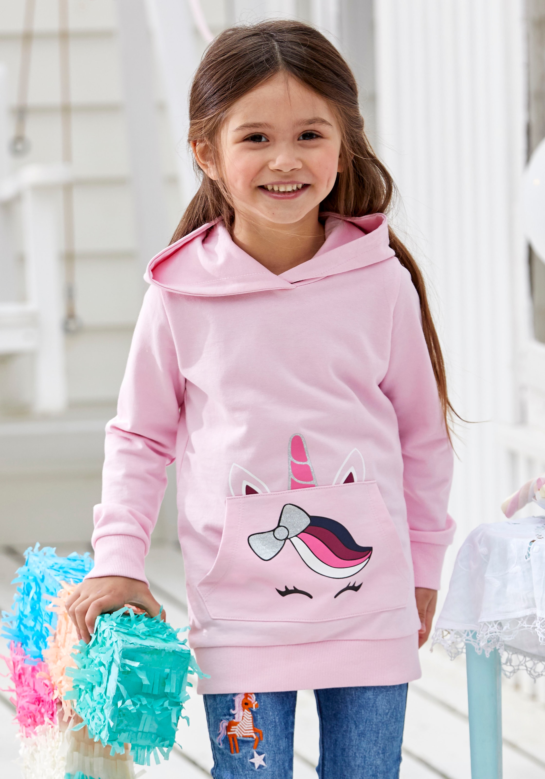 ✵ KIDSWORLD Longsweatshirt »für ordern Taschendruck Jelmoli-Versand mit niedlichem online Mädchen«, | kleine
