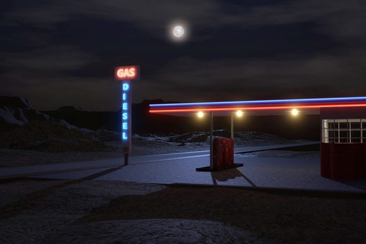 Papermoon Fototapete "RETRO TANKSTELLE-ROUTE 66 3D DESIGN AUTOS MOTORRAD XXL"