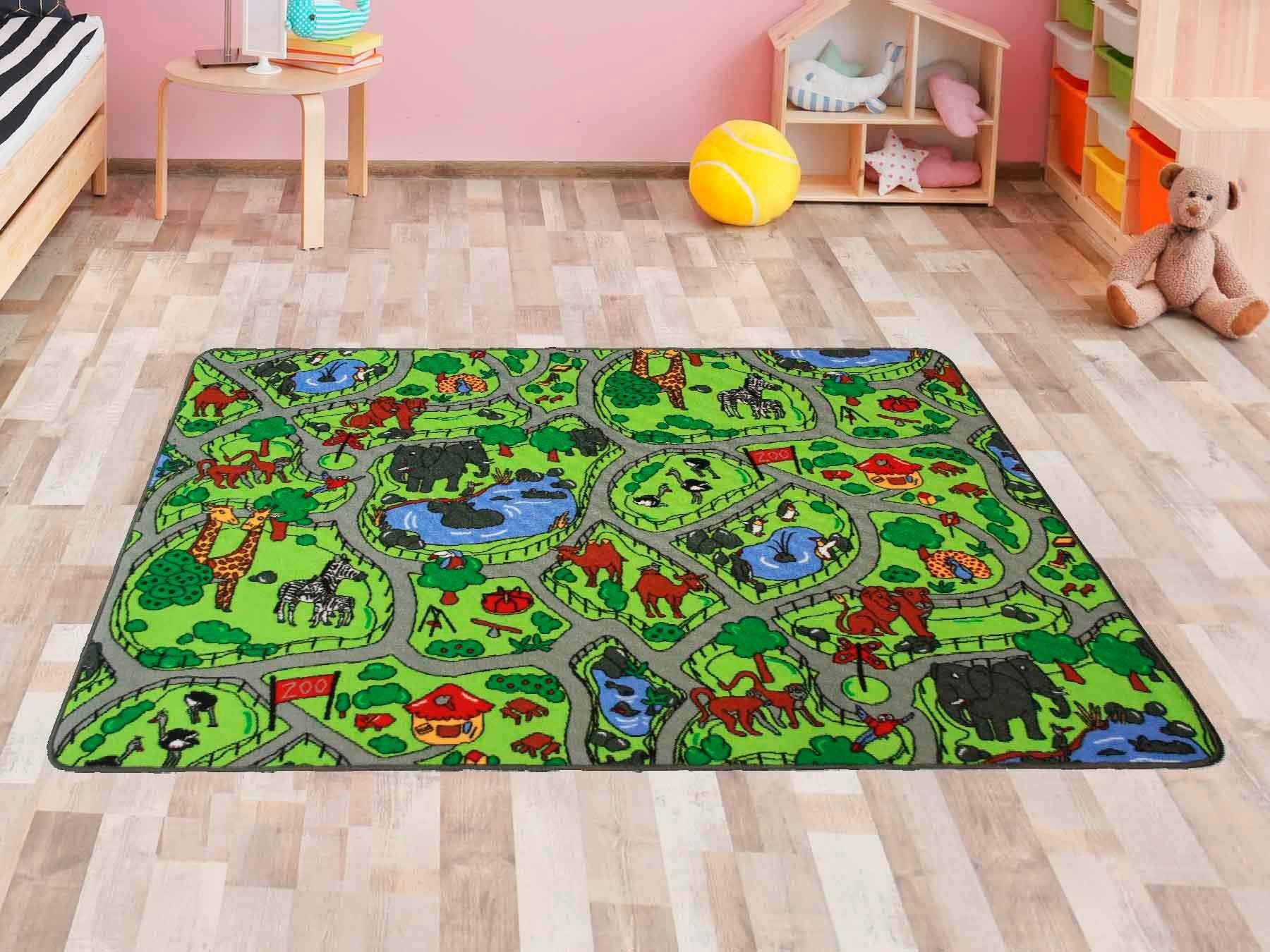 Primaflor-Ideen in Textil Kinderteppich »ZOO«, rechteckig, 5 mm Höhe, Strassen-Spiel-Teppich, Kinderzimmer