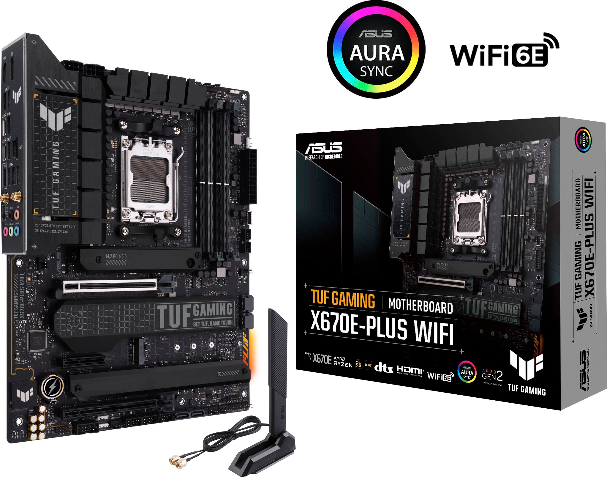 Asus Mainboard »TUF GAMING X670E-PLUS WIFI«, Ryzen 7000, ATX, PCIe 5.0, DDR5-Speicher, 4x M.2, WiFi 6E