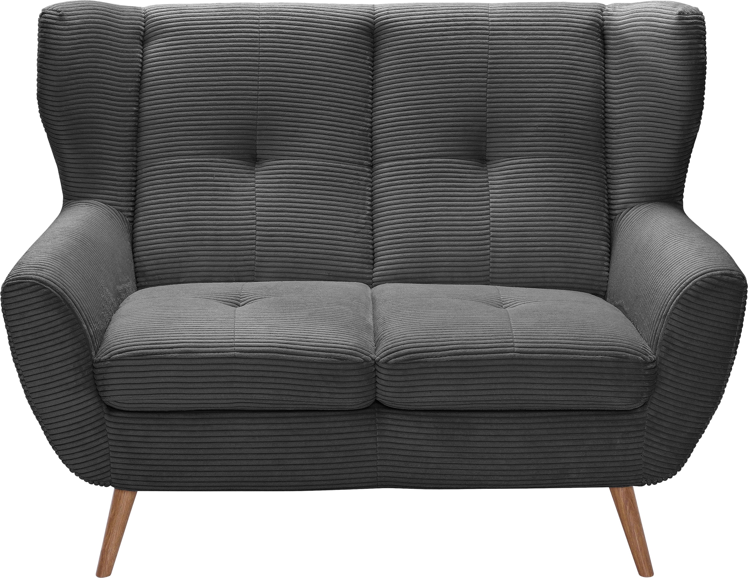 exxpo - sofa fashion 2-Sitzer »ALVESTA, Loungesofa, Küchensofa, hoher Sitzkomfort, Ohrenbackensofa«, gemütliche Rückenlehne, mit Knopfheftung und hohen Holzfüssen, in Cord