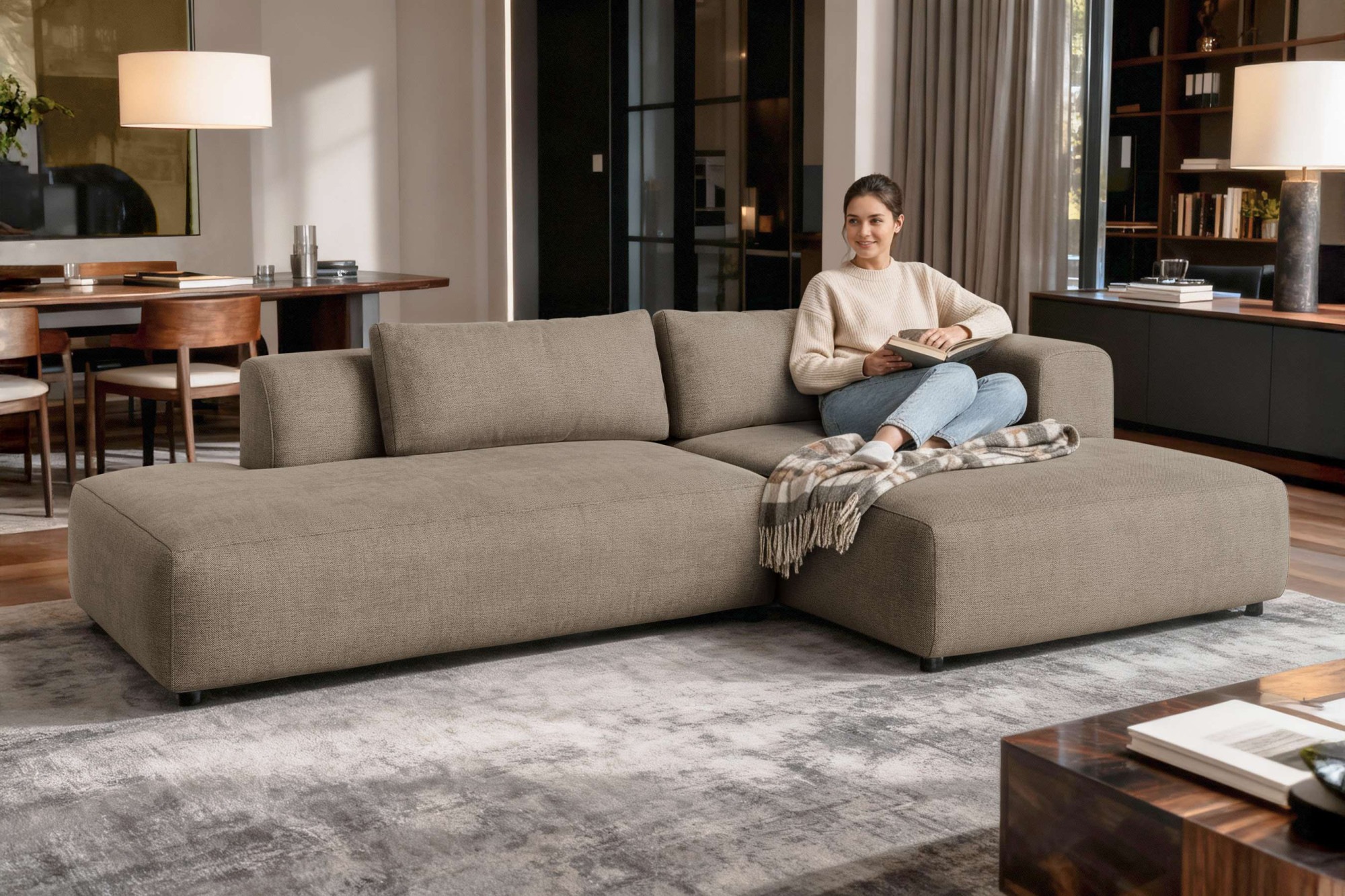 GOODproduct Ecksofa "TIARRA Design-Sofa mit Ottomane recht/links bestellbar, Breite 287 cm" L-Form mit hochelastischer Schaum und Wellenunterfederung