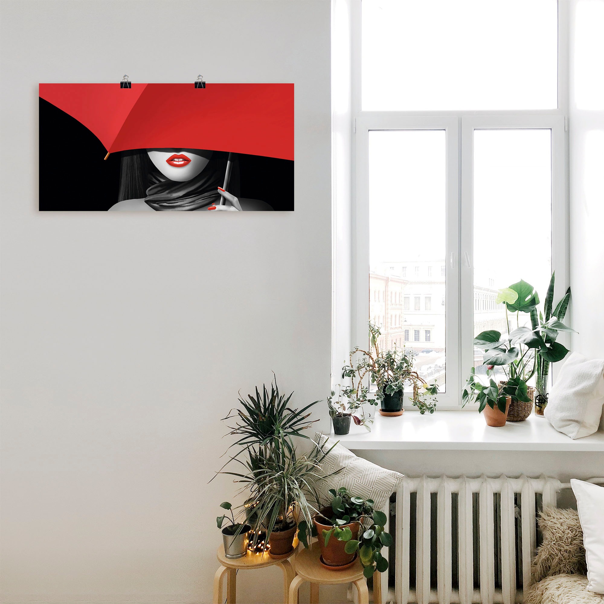 Artland Wandbild »Rote Lippen unter dem Regenschirm«, Frau, (1 St.), als Alubild, Outdoorbild, Poster, Wandaufkleber in verschied. Grössen
