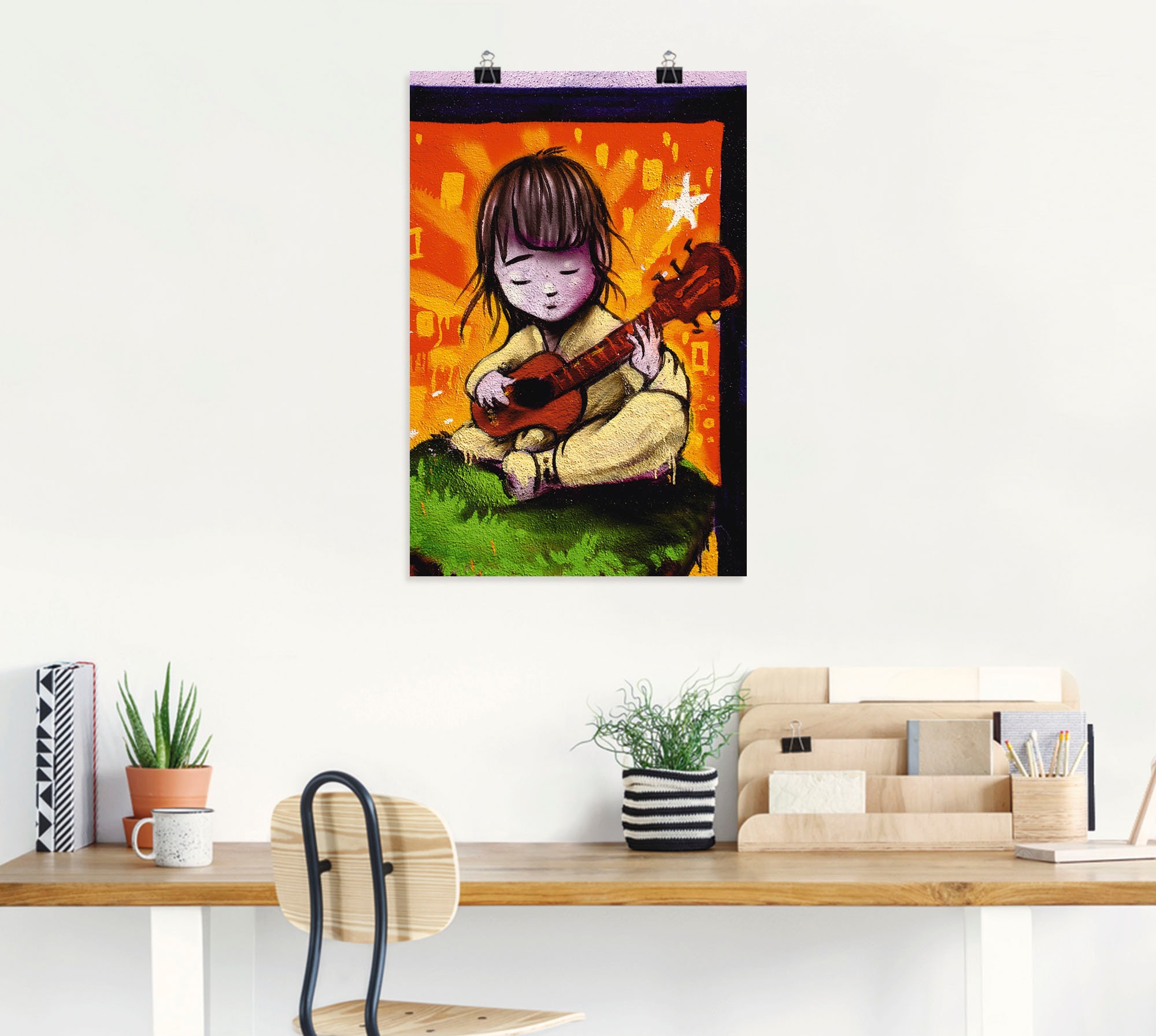Artland Poster »Junge mit Gitarre - Graffiti«, Kind, (1 St.), als Alubild, Leinwandbild, Wandaufkleber oder Poster in versch. Grössen