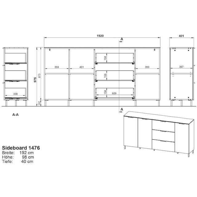 GERMANIA Sideboard »California«, Breite 192 cm, mit filigraner Deckplatte  online shoppen | Jelmoli-Versand