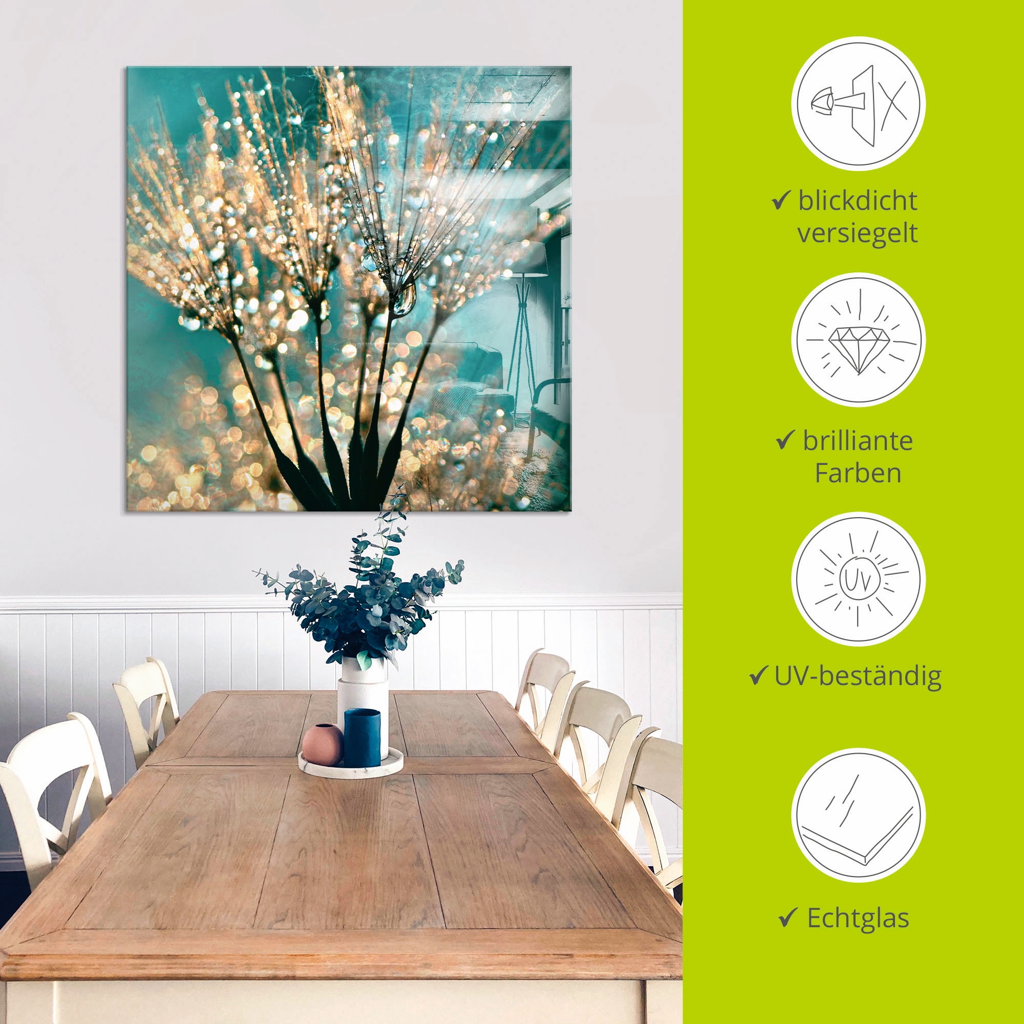 Artland Glasbild »Pusteblume Schirmchen abstrakt«, Blumen, (1 St.), in verschiedenen Grössen
