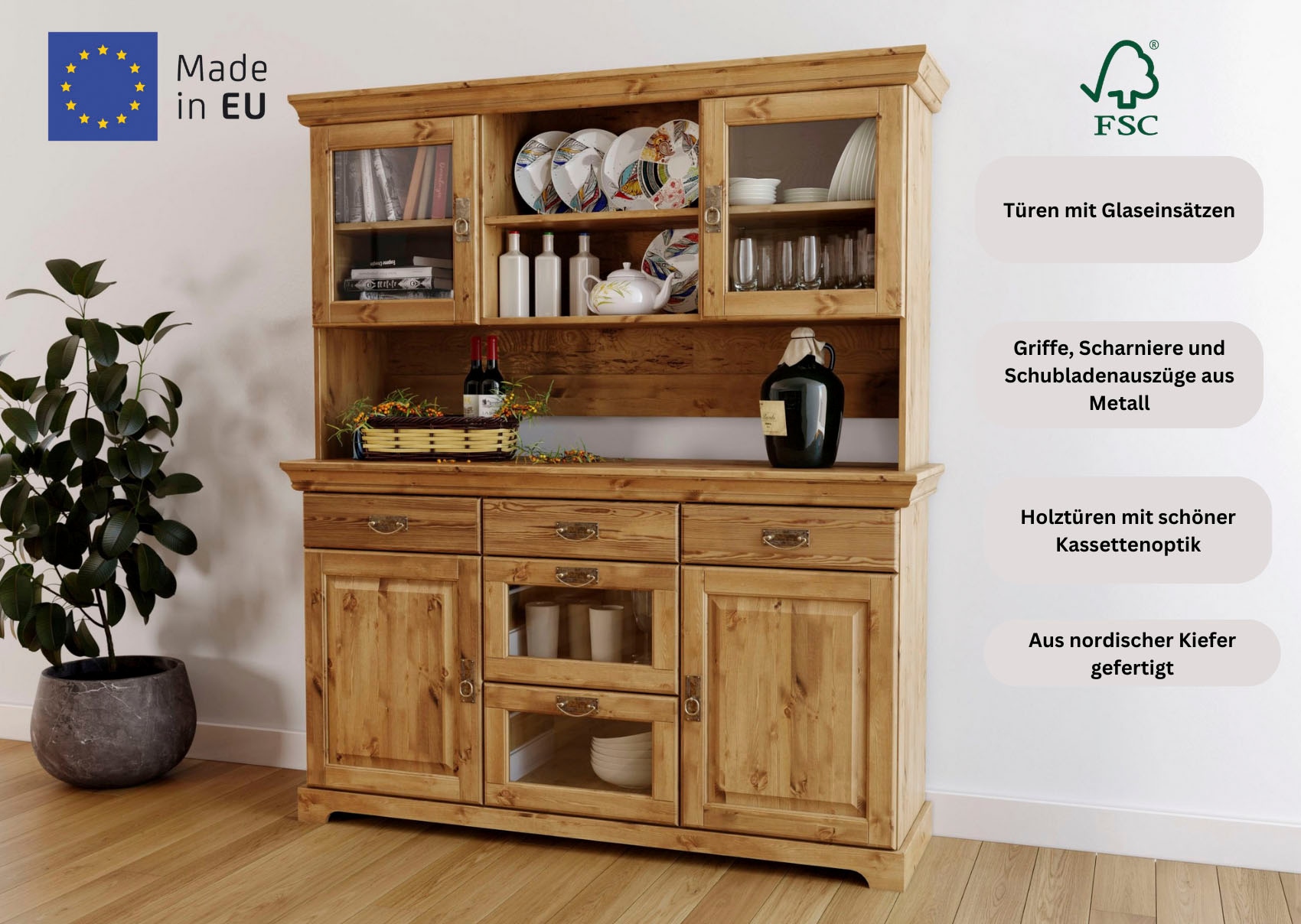 Home affaire Buffet »Rügen«, zertifiziertes Massivholz, im Landhausstil