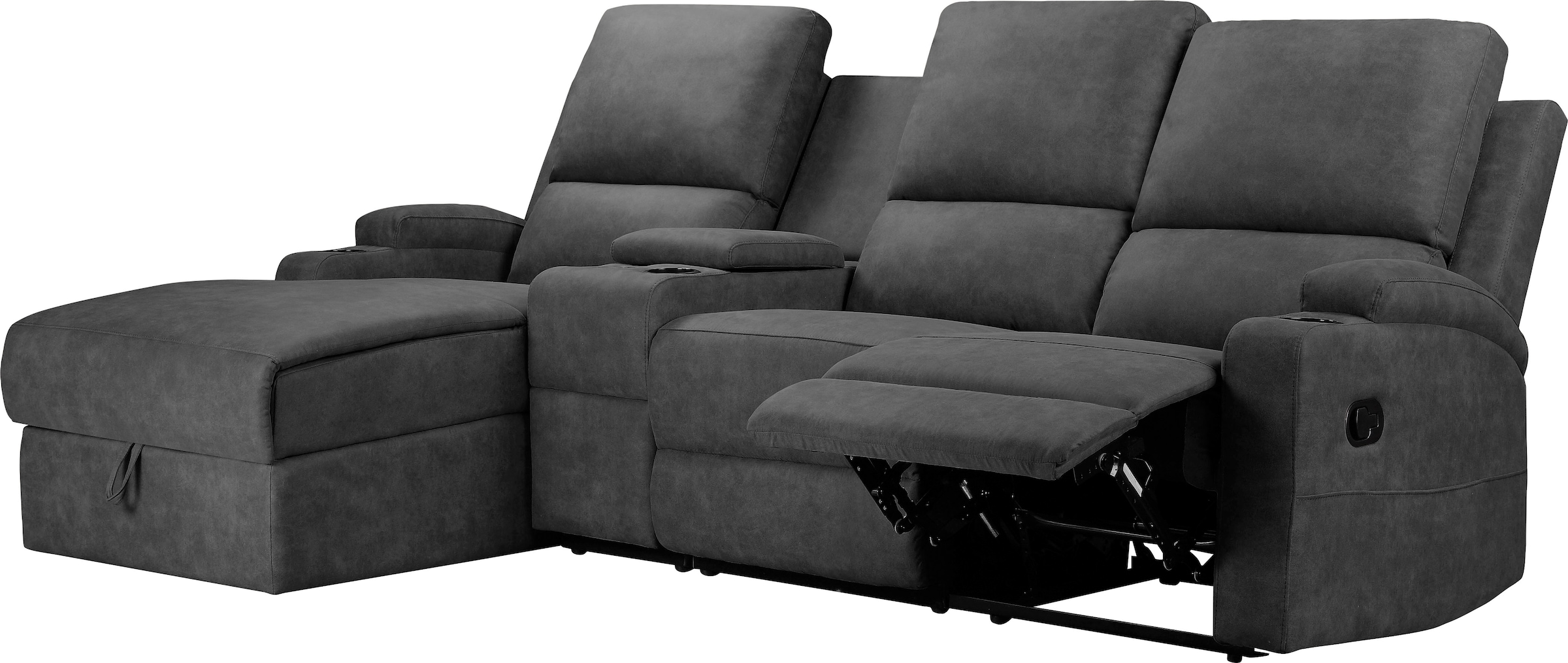 Home affaire Ecksofa »NAPORI Multimediasofa, 3er Kinosessel XXL, L-Form, 3 Bezugsstoffe«, Kinosofa mit Relaxfunktion, Getränkehalter, Staufach und Staukasten