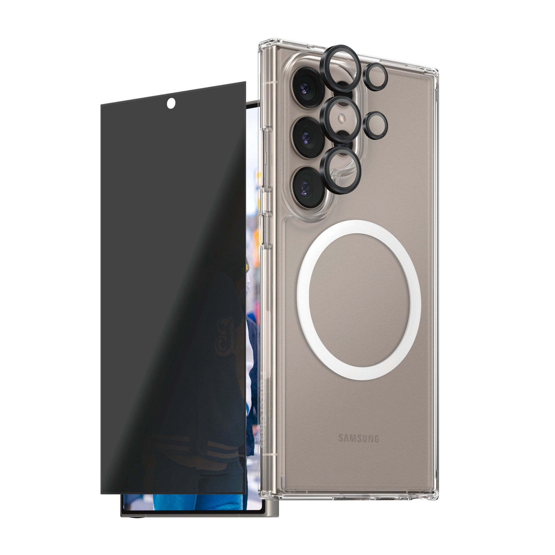 CARE by PanzerGlass Displayschutzglas »3-in-1 Privacy Protection Set«, für Samsung Galaxy S25 Ultra, Blickschutz, Schutzfolie, Bildschirmschutz, kratz- & stossfest