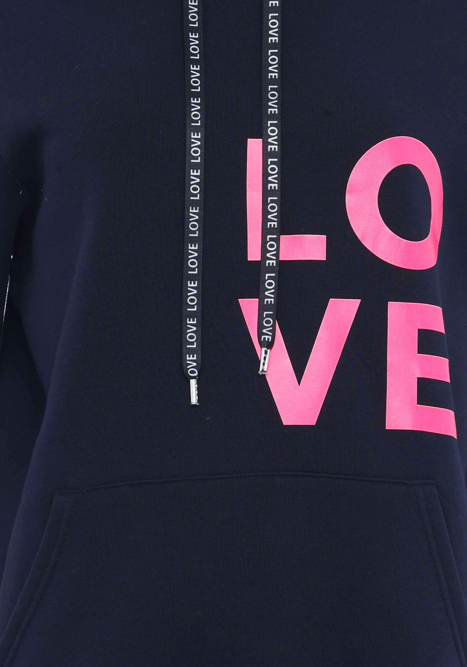 Zwillingsherz Kapuzensweatshirt, mit gesticktem Neon Herz am Ärmel und "Love" Schriftzug auf Kordel