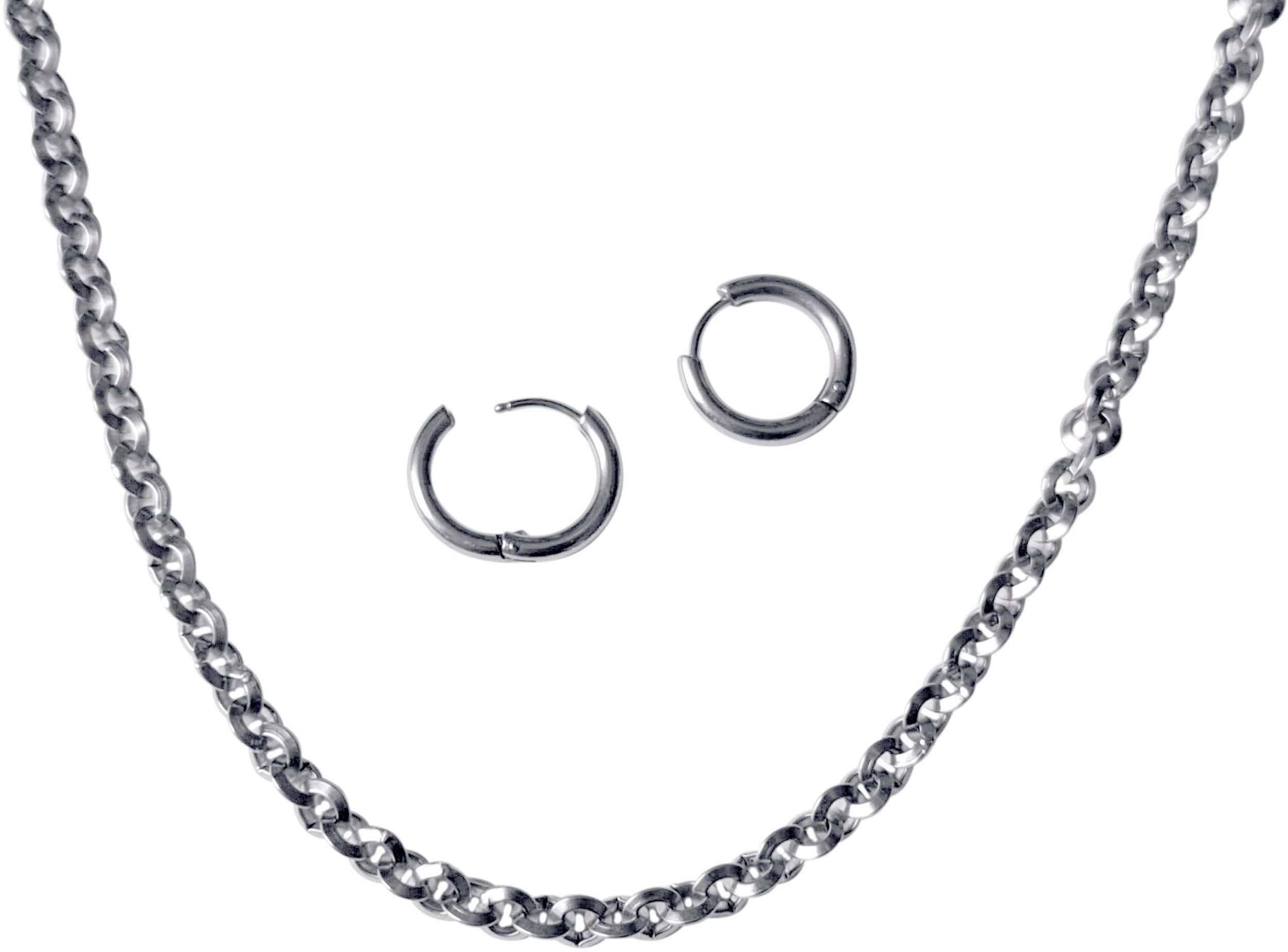 Firetti Schmuckset »Mulitpack Schmuck Geschenk Edelstahl Halskette Paar Creolen« (Set, 3 Stk. tlg.)