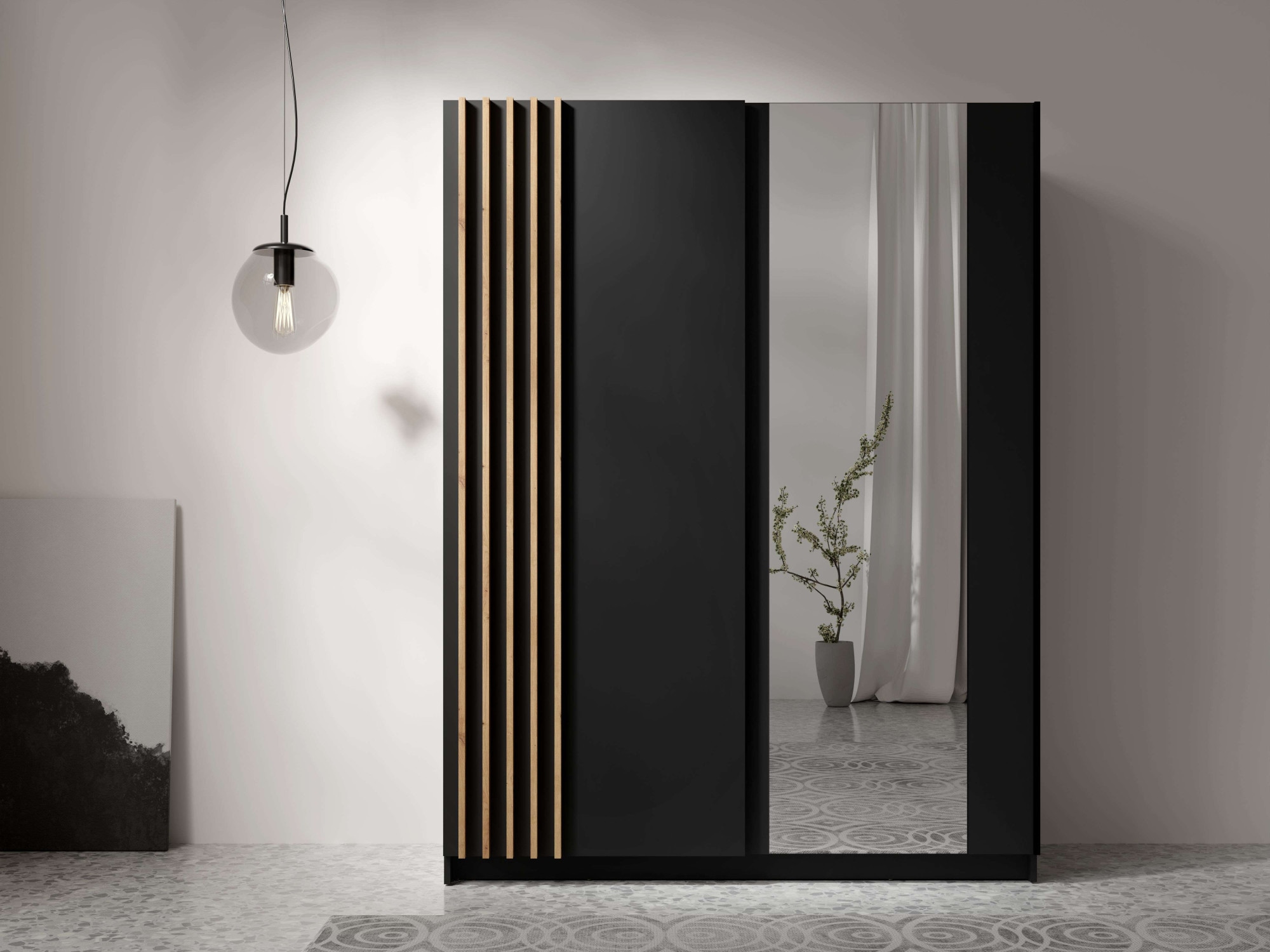 Home affaire Kleiderschrank »Kleiderschrank Charisy mit Spiegel, 4 Einlegeböden und Kleiderstange« Garderobe mit 2 Schwebetüren und Lamellen, B/H/T 150/198,5/62 cm