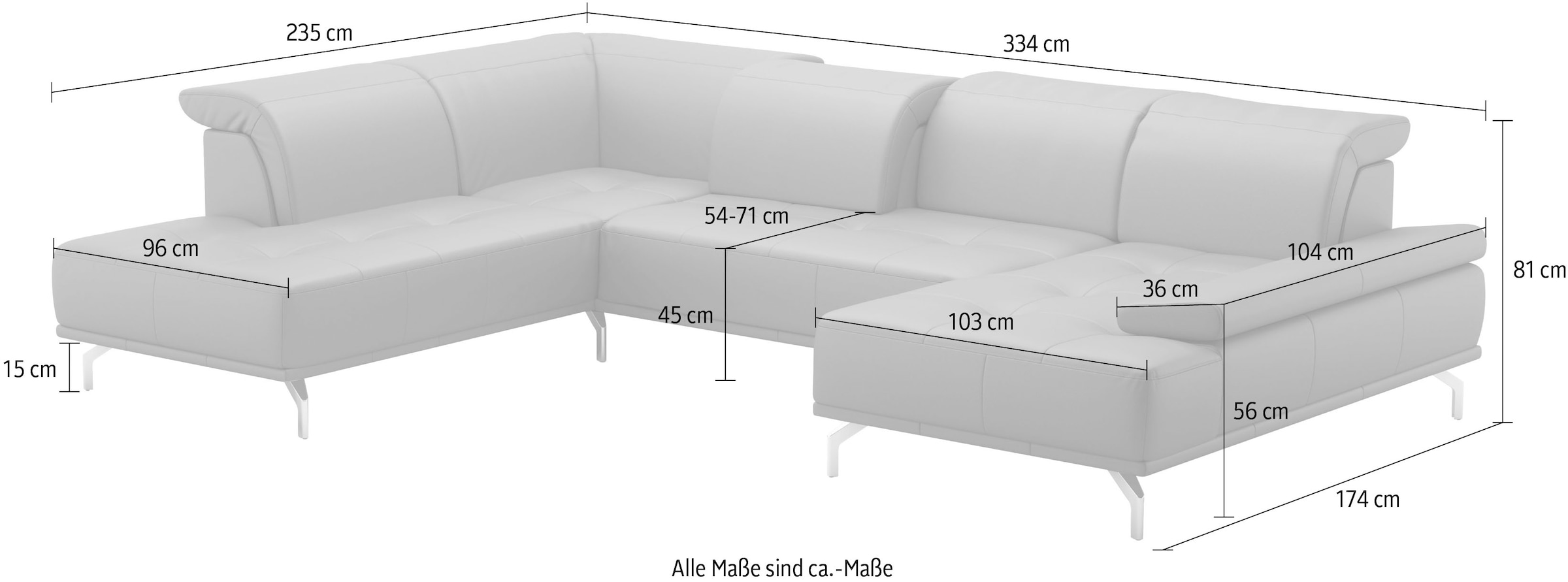 Places of Style Wohnlandschaft »Caluna«, Inkl.Sitztiefenverstellung, wahlweise mit Kopf- und Armteilverstellung