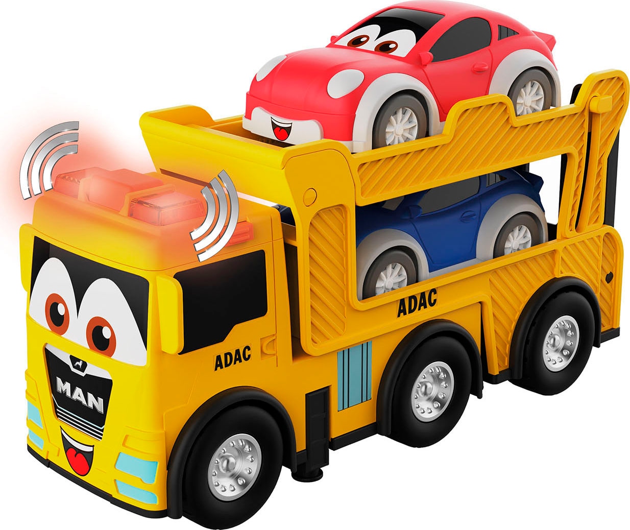 Happy People Spielzeug-Auto "ADAC MAN Autotransporter" inklusive 2 Autos; mit Licht- und Soundeffekt