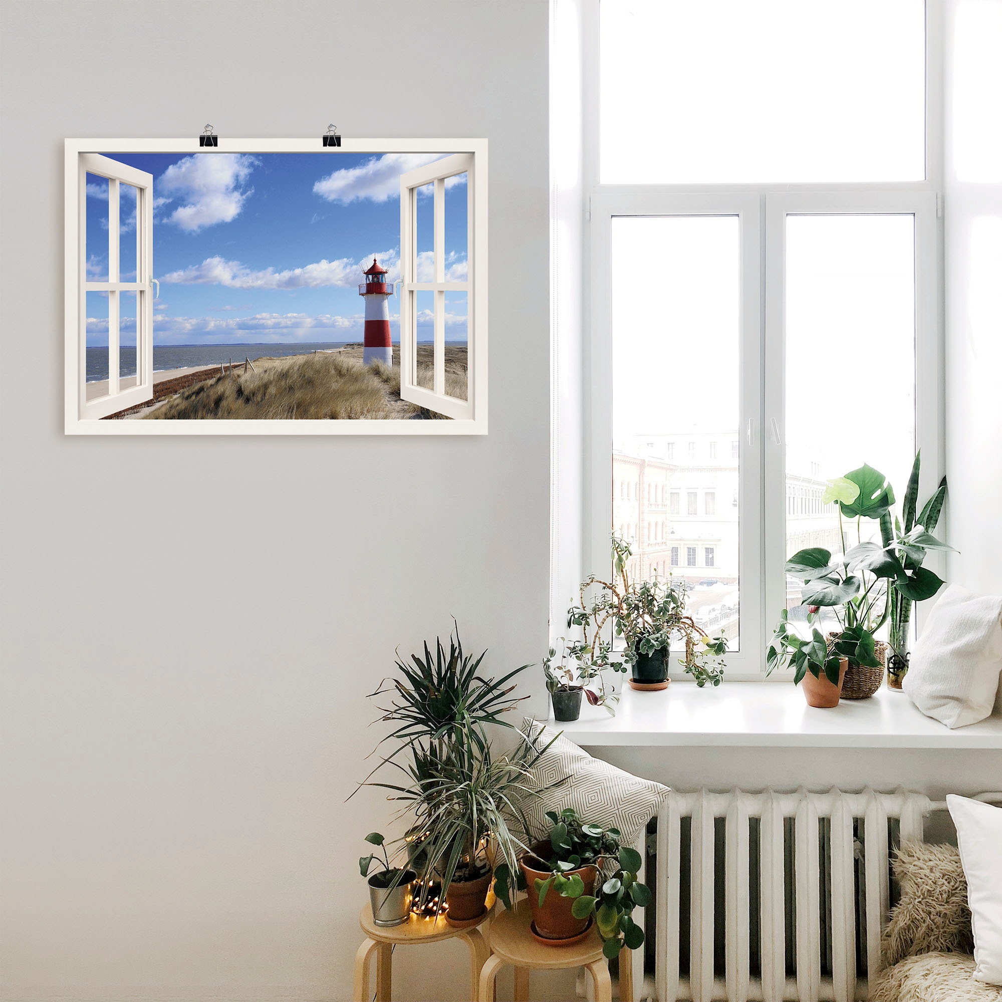 Artland Wandbild »Fensterblick - Leuchtturm Sylt«, Fensterblick, (1 St.), als Leinwandbild, Poster, Wandaufkleber in verschied. Grössen