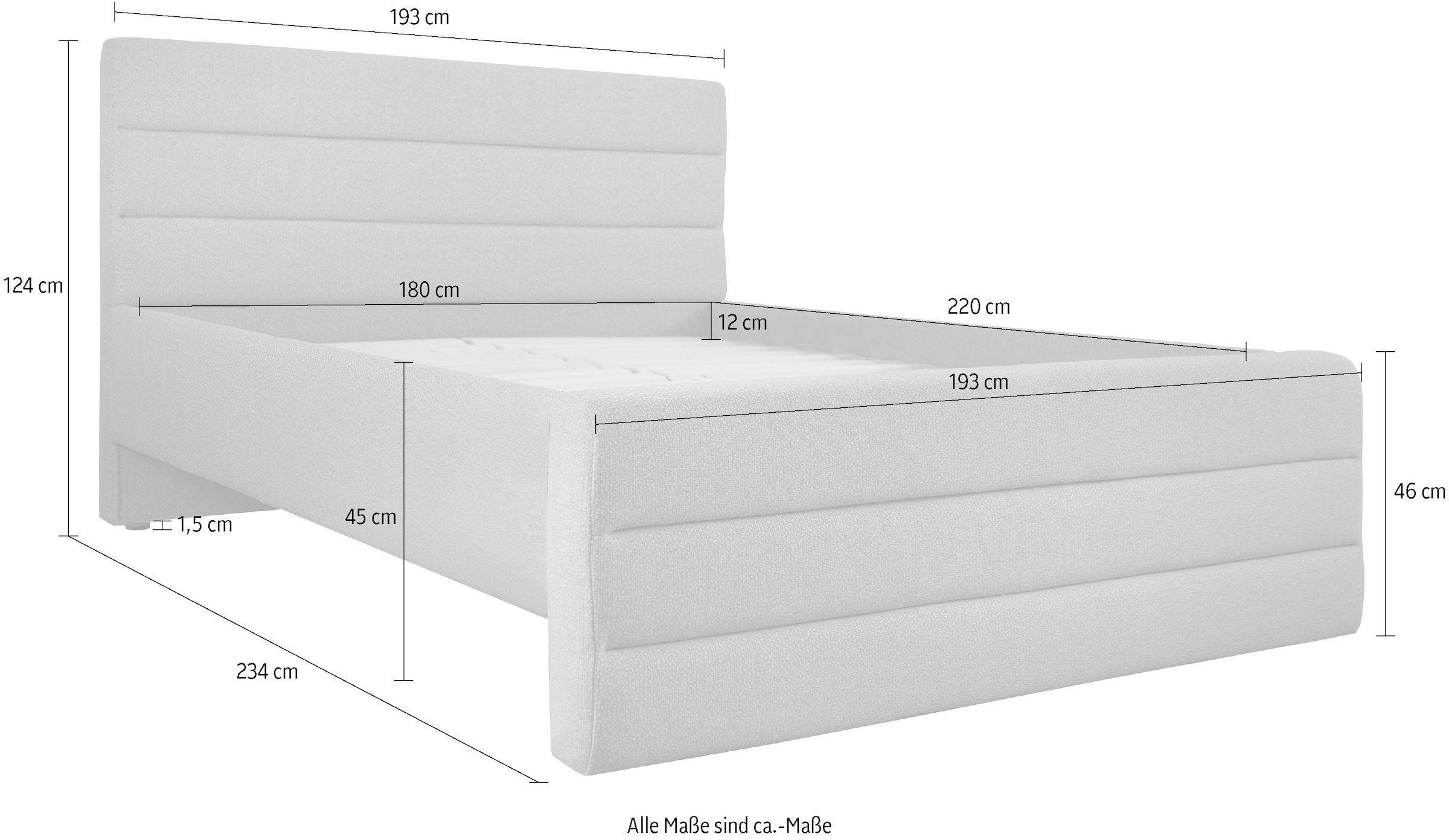 GOODproduct Polsterbett »Merrit«, Quernaht im Kopf- und Fussteil, in 5 Breiten, auch in 220 cm Länge