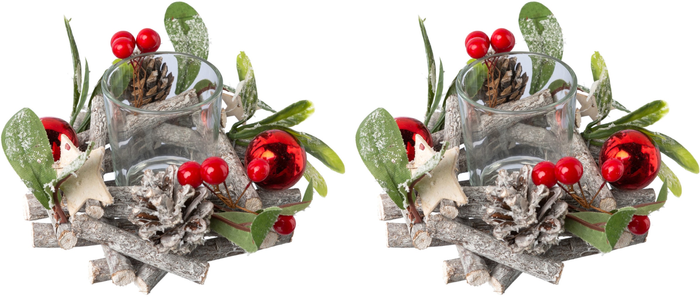 Creativ deco Teelichthalter »Weihnachtsdeko«, (2 St.), mit natürlichen  Weihnachtsdeko-Elementen, 2er Set, Ø ca. 13 cm online