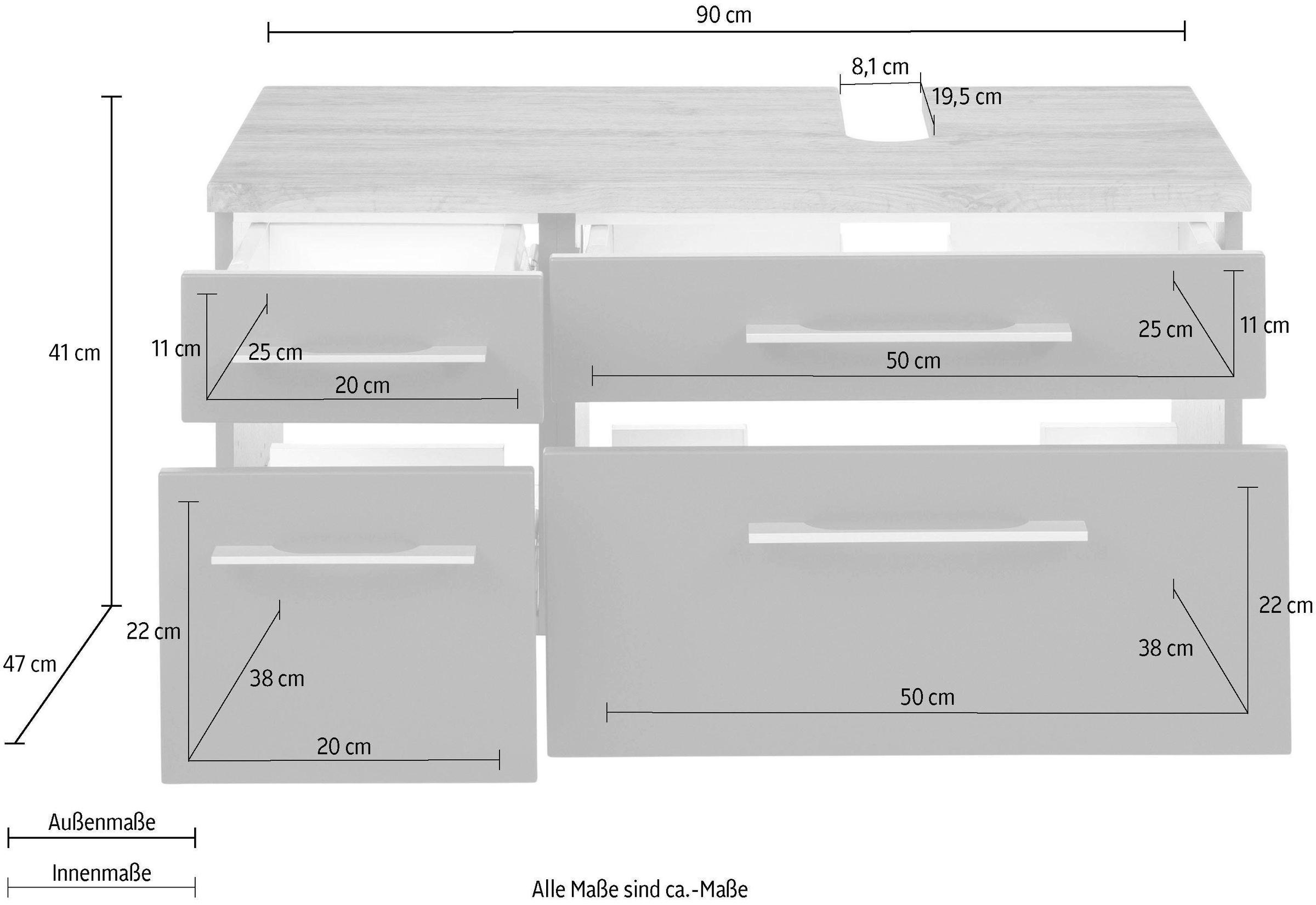 welltime Waschbeckenunterschrank »Davos«, Breite 90 cm