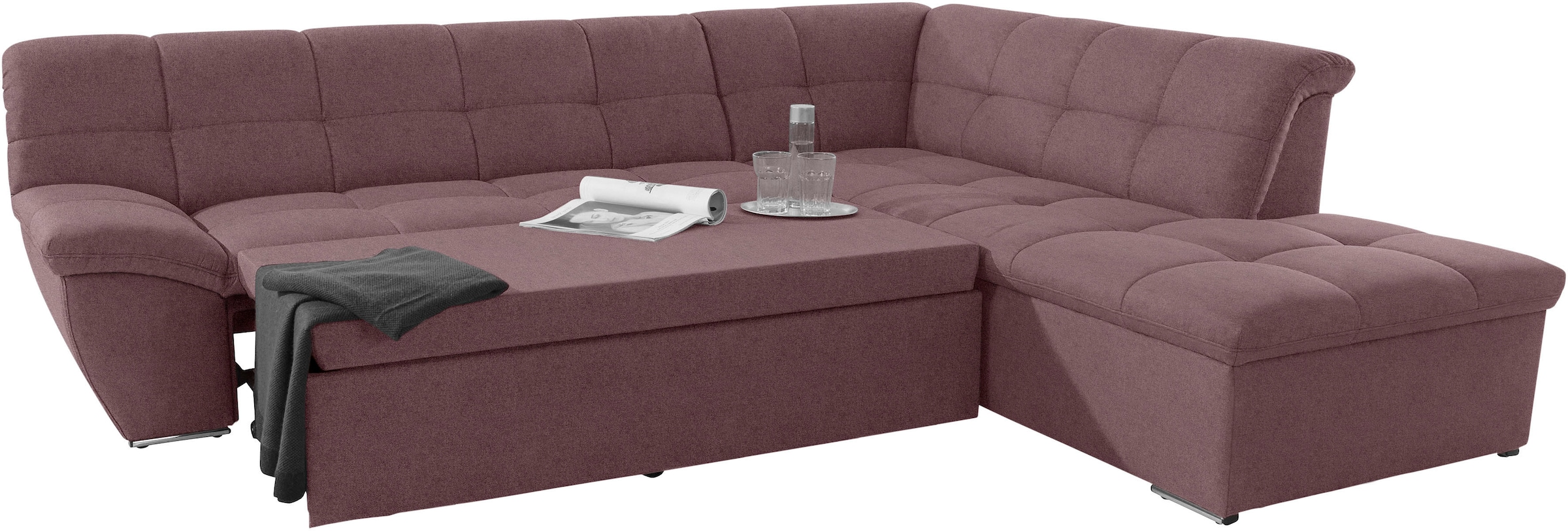 DOMO collection Ecksofa »Lagoa L-Form«, wahlweise mit Bettfunktion, frei im Raum stellbar, grosse Farbvielfalt