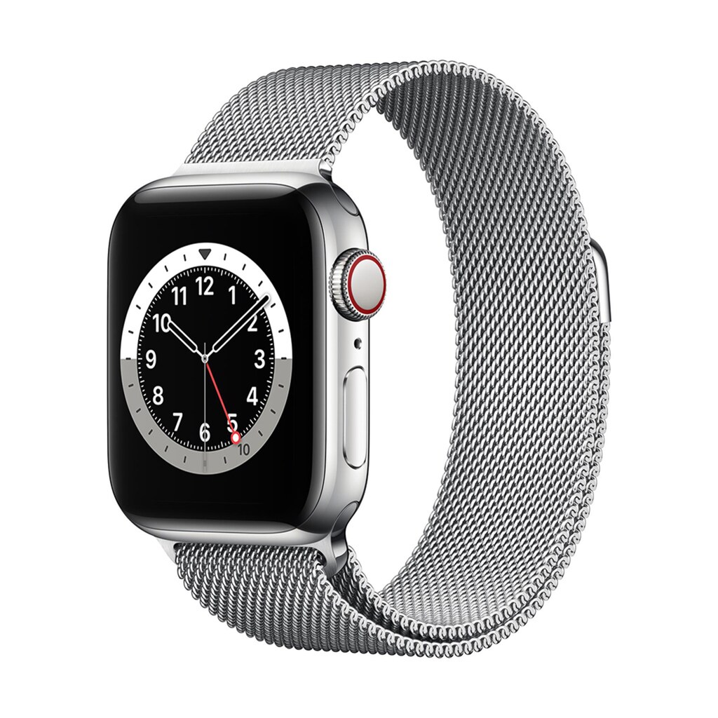 Apple Smartwatch »Serie 6, GPS Cellular, 40 mm Edelstahl-Gehäuse mit Sportarmband«, (Watch OS)