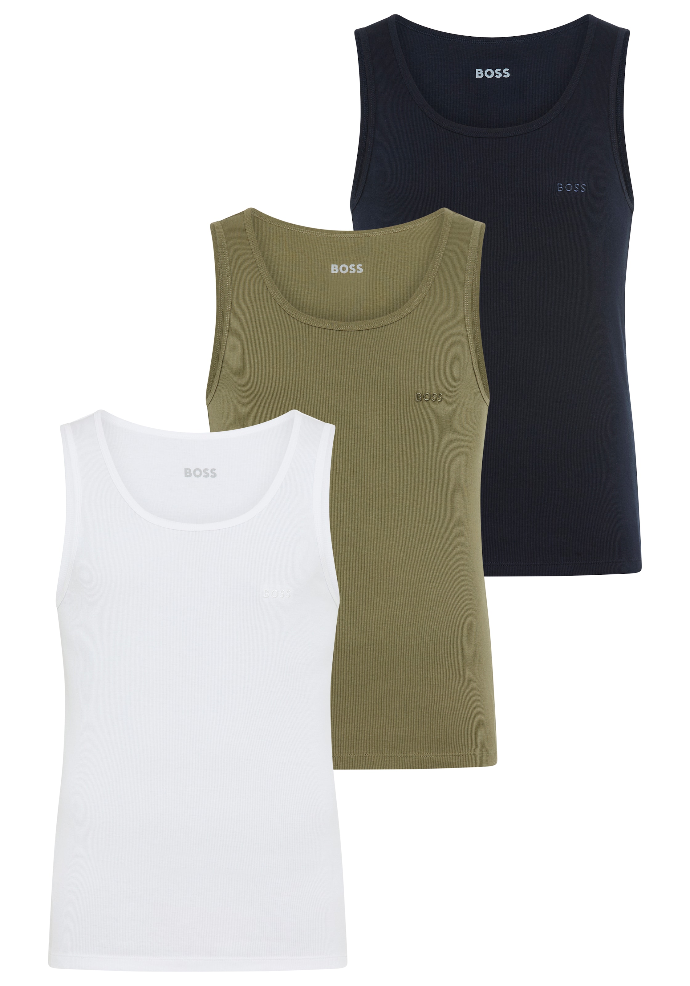 BOSS Tanktop »3P RibClassic BOSS ONE« Ton in Ton Stickerei auf der Brust