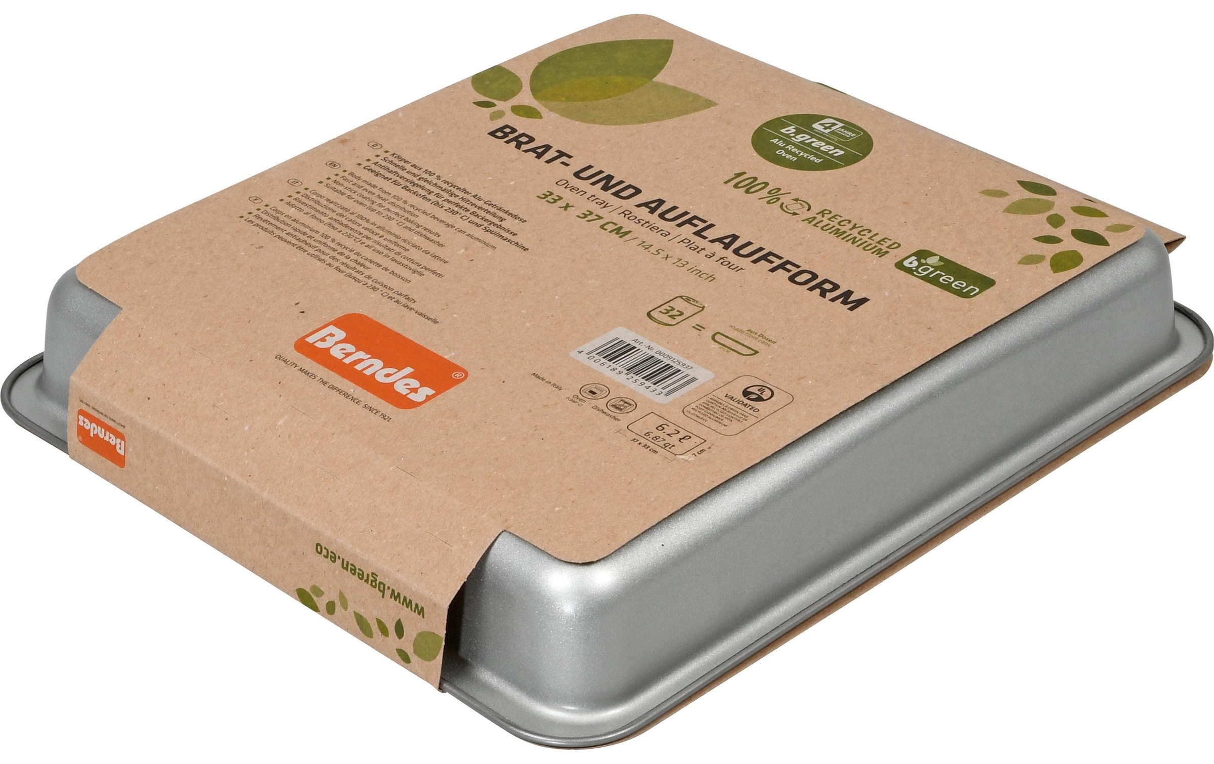Auflaufform »b,green Alu Recycled Induction 37 x 33 cm, Eckig, Silber«, Metall, (1 St.)
