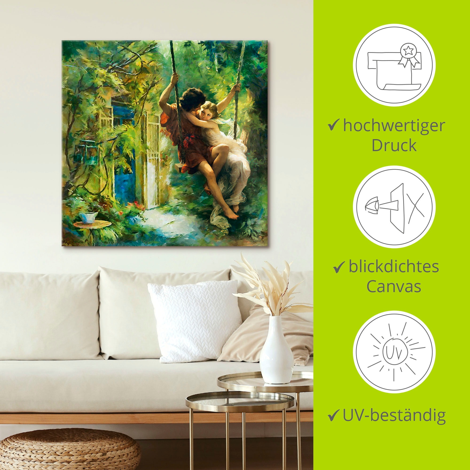 Artland Wandbild »Paar auf einer Schaukel«, Bilder von Liebespaaren, (1 St.), als Leinwandbild, Wandaufkleber in verschied. Grössen