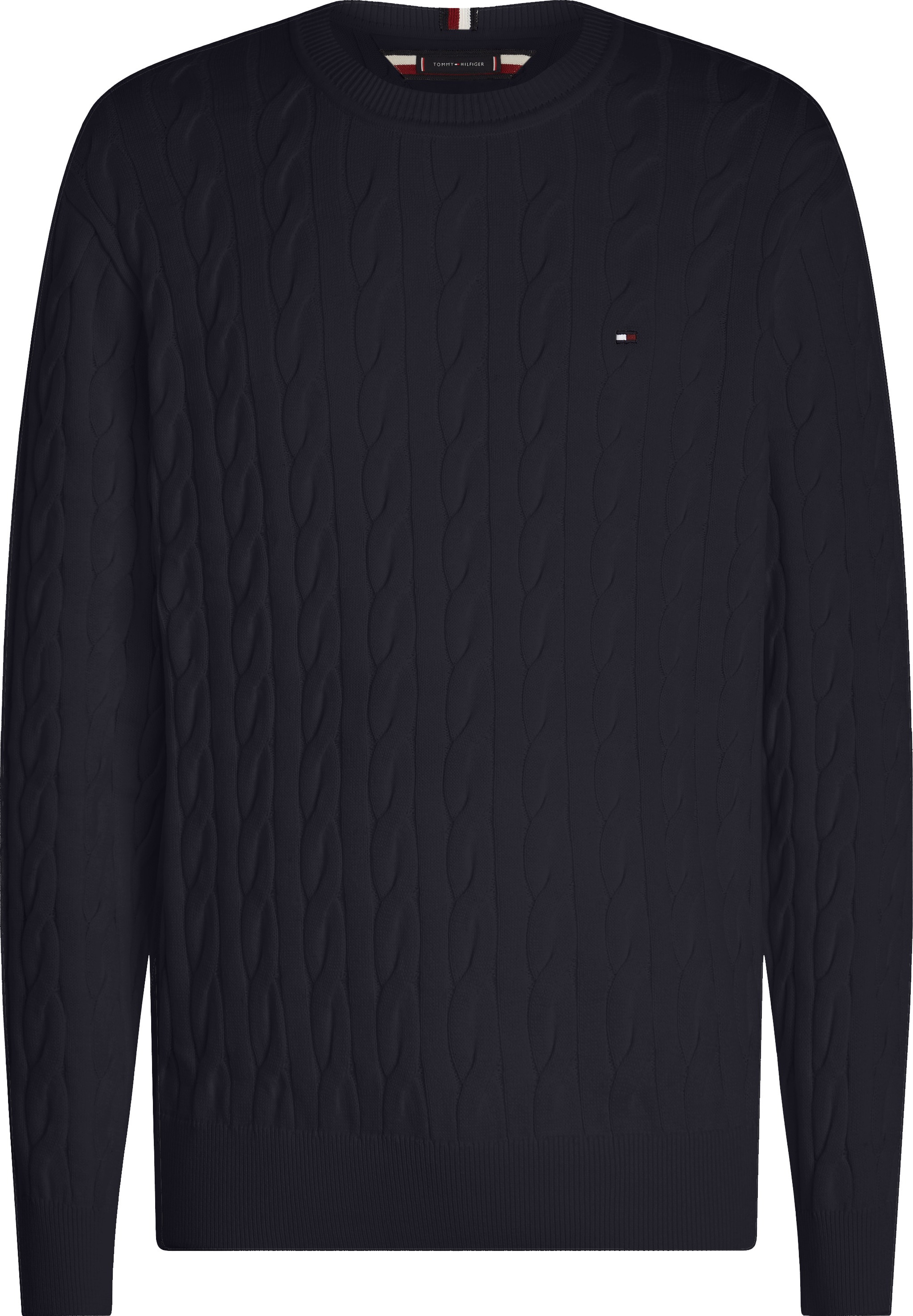 Tommy Hilfiger Strickpullover »CLASSIC CABLE CREW NECK mit Strukturstrick und Flaglabel«, unifarben, casual, regular fit, Baumwolle, Rundhals