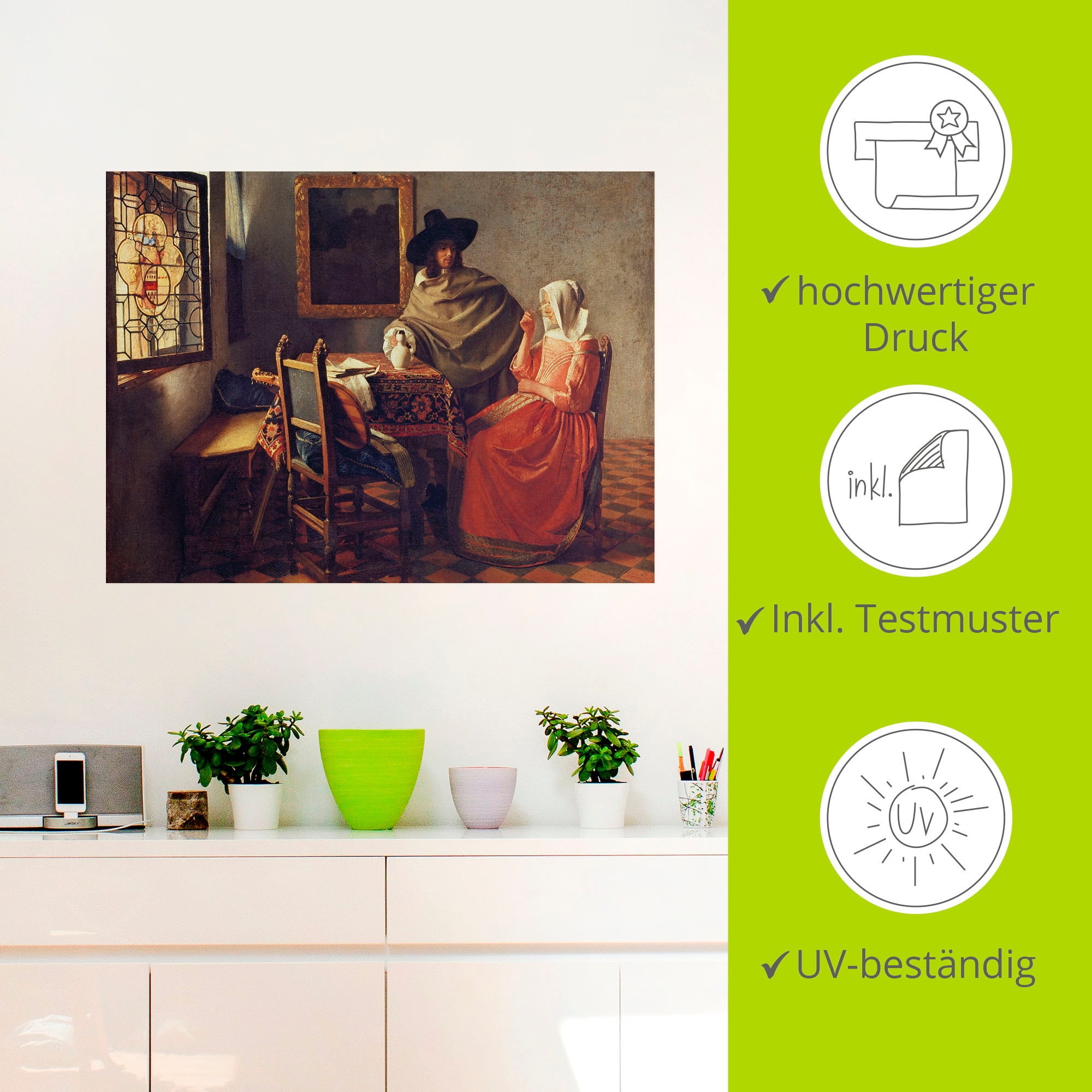 Artland Wandbild »Das Glas Wein. Um 1660/61«, Paar, (1 St.), als Leinwandbild, Poster, Wandaufkleber in verschied. Grössen