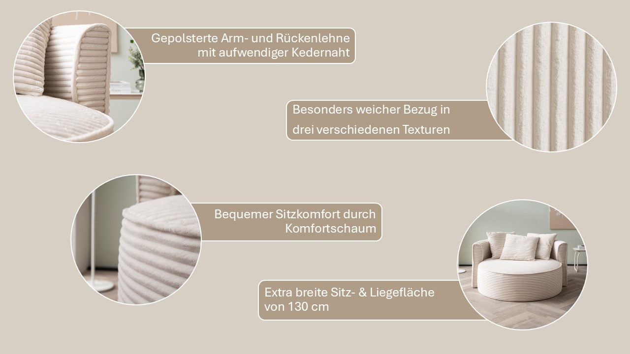 LeGer Home by Lena Gercke XXL-Sessel »Isalie, Sessel in modernen Farben, Lesesessel, Loveseat, Big-Sessel«, trendige Stoffe, mit 3 Zierkissen, grosse Sitzfläche, Hocker optional