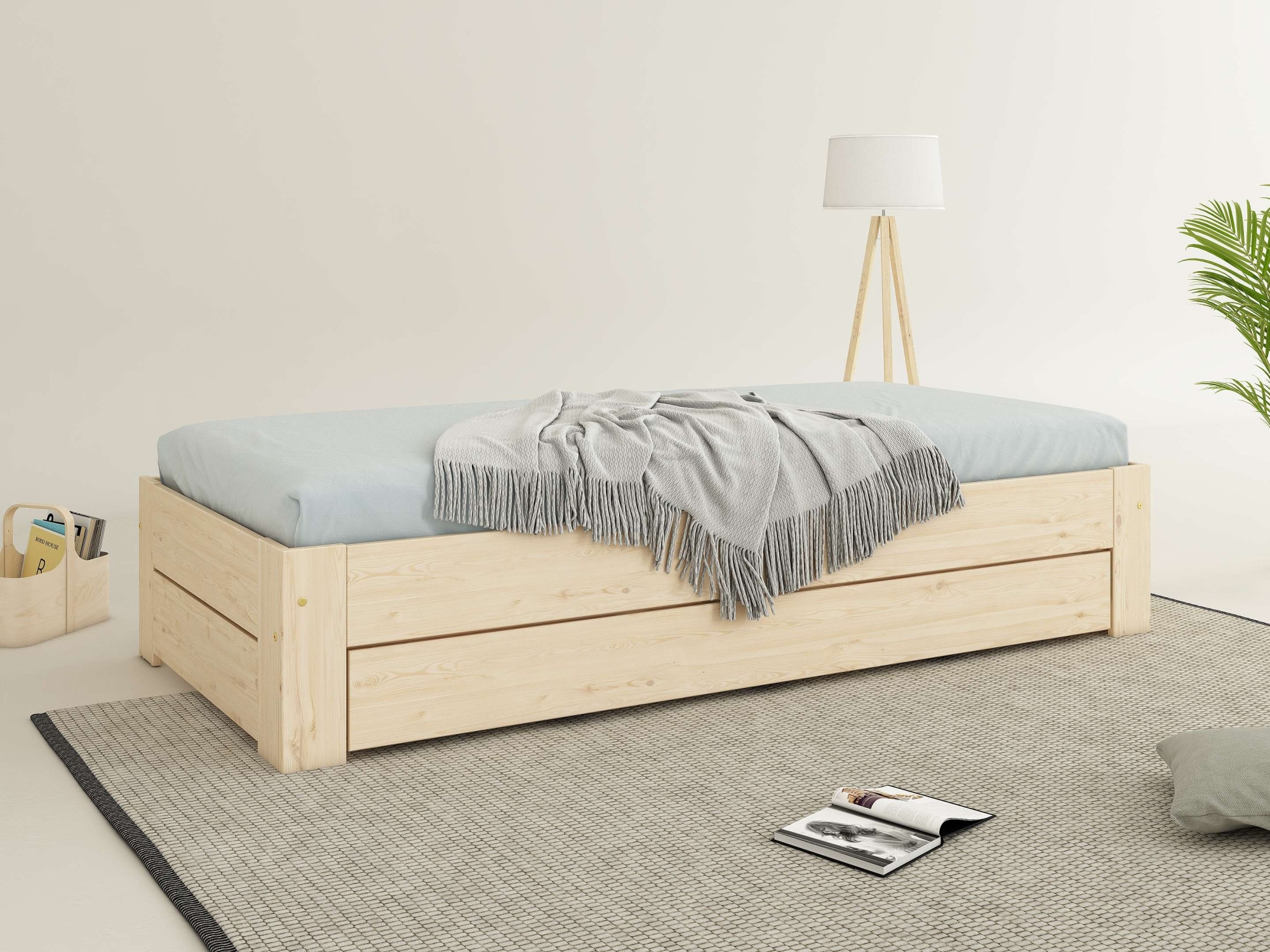 Home affaire Massivholzbett »Imme, ausziehbar 90cm-180cm, ideal für Schlafbesuch, mit Lattenrost«, (Liegefläche 2x 90x200cm), Massive Kiefer, Schubkasten optional, Belastbarkeit 180 KG