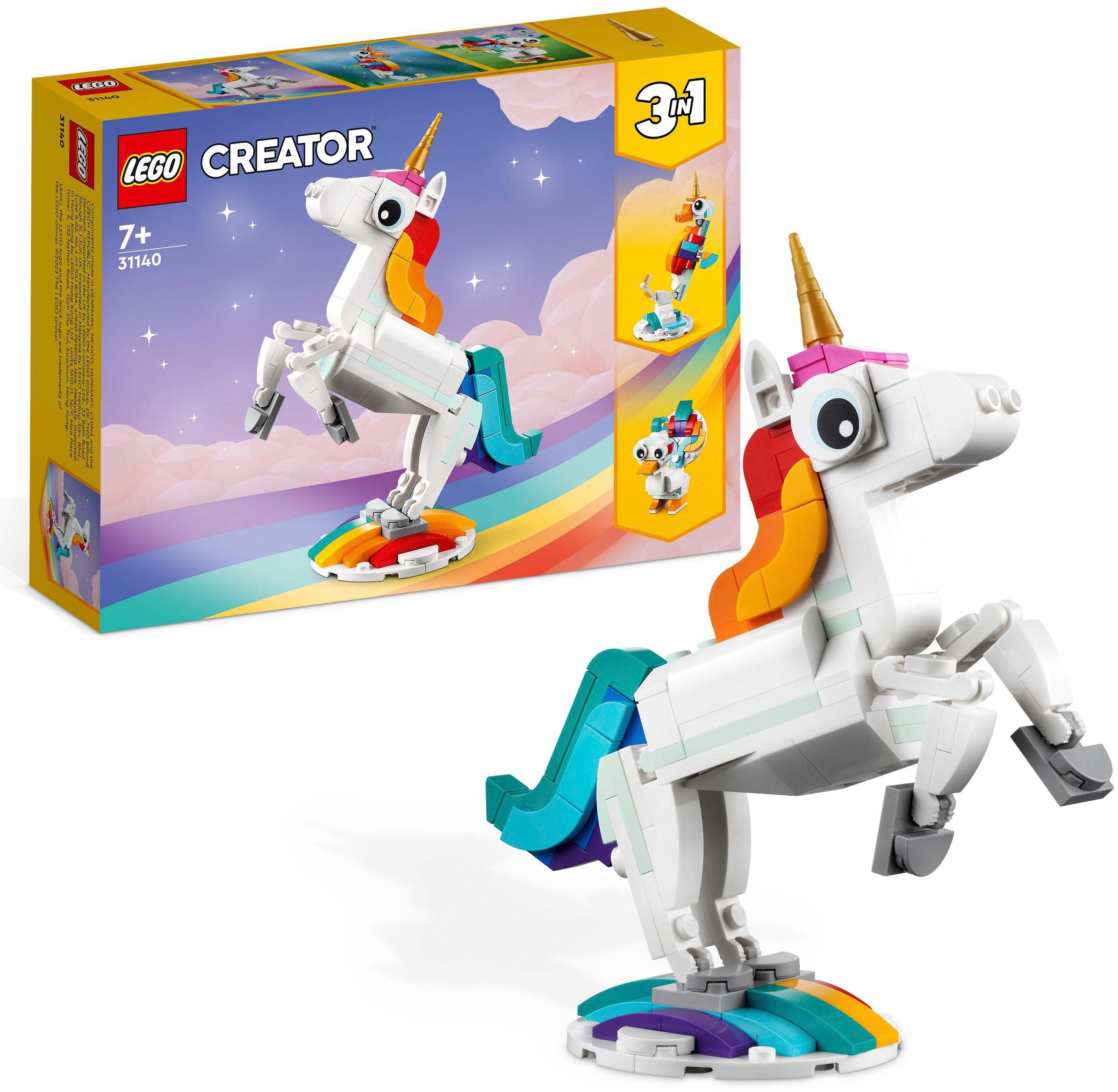 Konstruktionsspielsteine »Magisches Einhorn (31140), LEGO® Creator 3in1«, (145 St.)