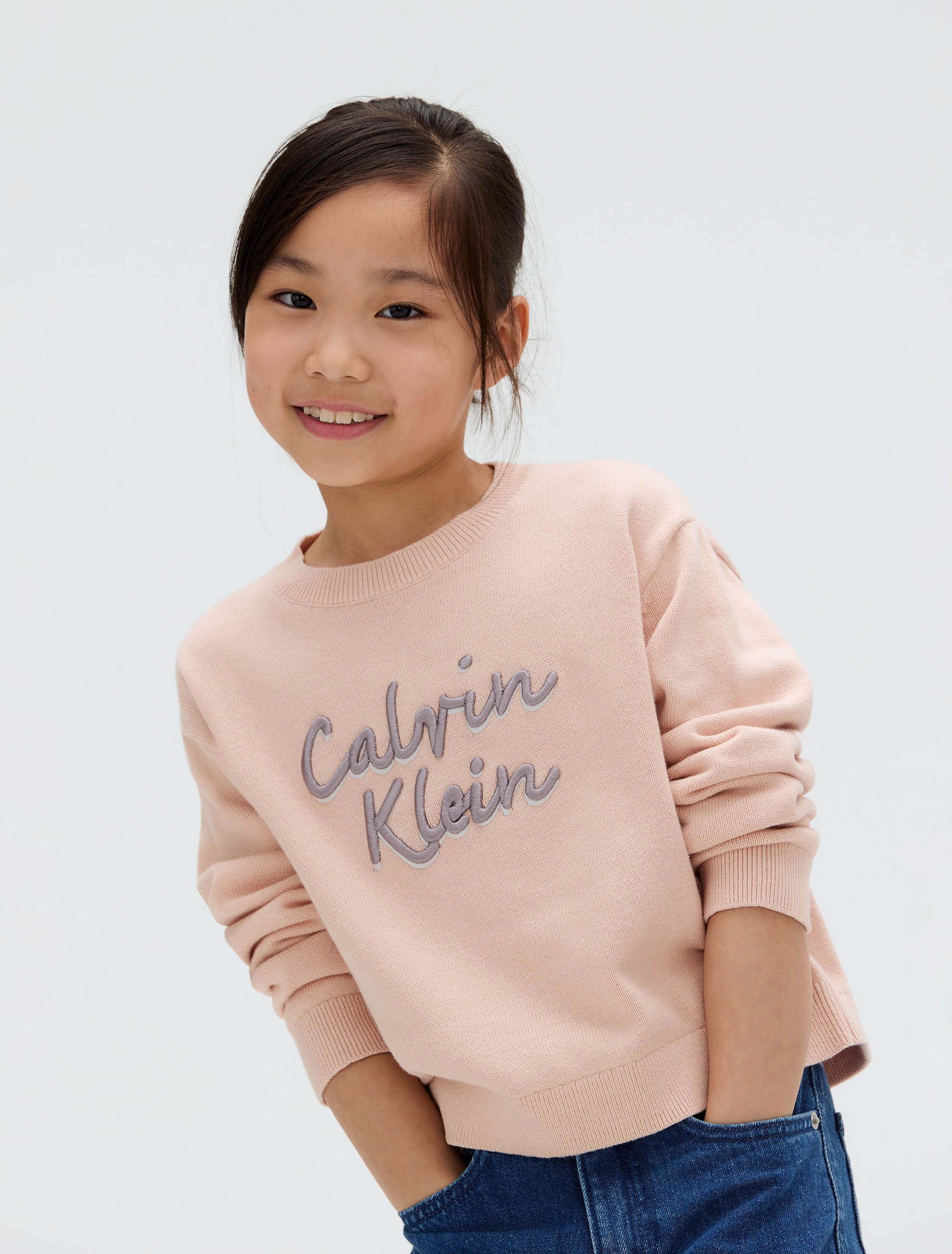 Calvin Klein Jeans Rundhalspullover »LOGO METALLIC INTERSIA«, für Kinder bis 16 Jahre, grosse Stickerei