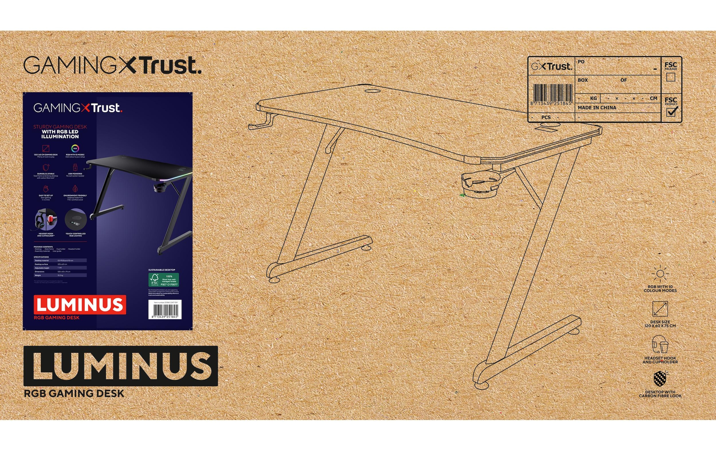 Trust Gamingtisch »GXT 709 Luminus RGB«