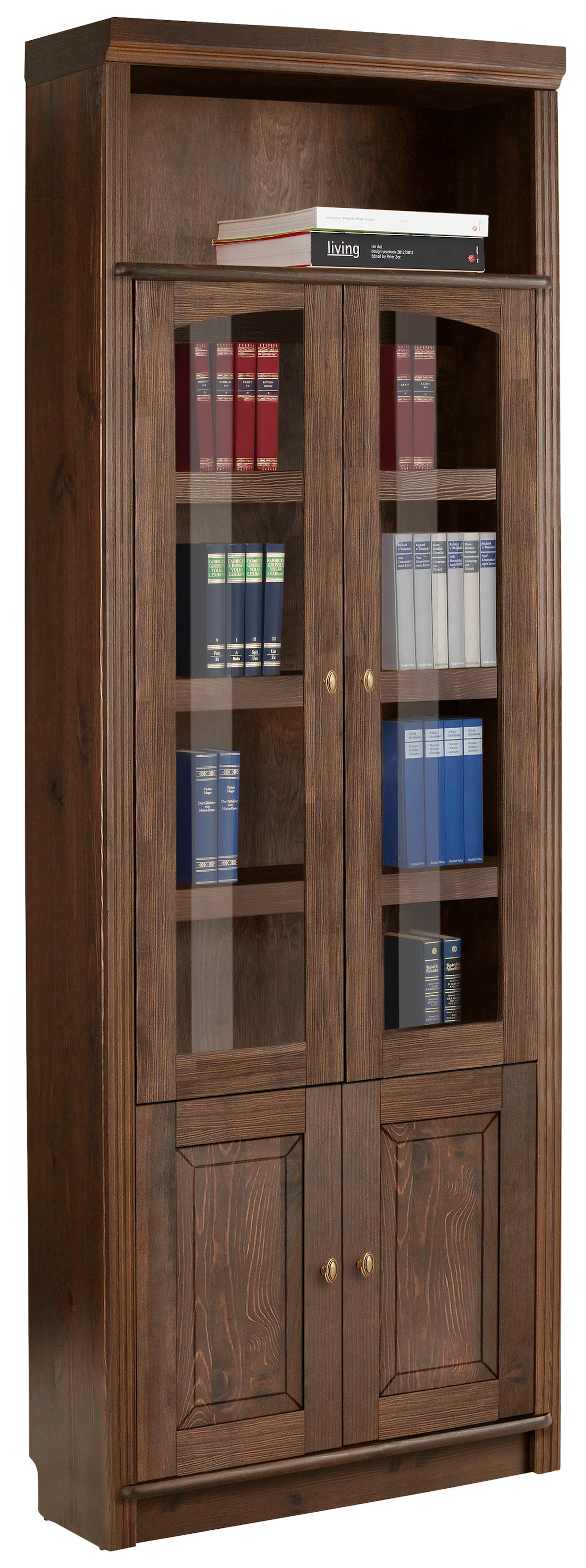 Home affaire Bücherregal »Soeren Vitrine mit 2 Glastüren, Breite/Tiefe: 80/220 cm«, Kiefer massiv, Tiefe 29 cm, 2 Holz- und 2 Türen mit Klarglas- Einsatz