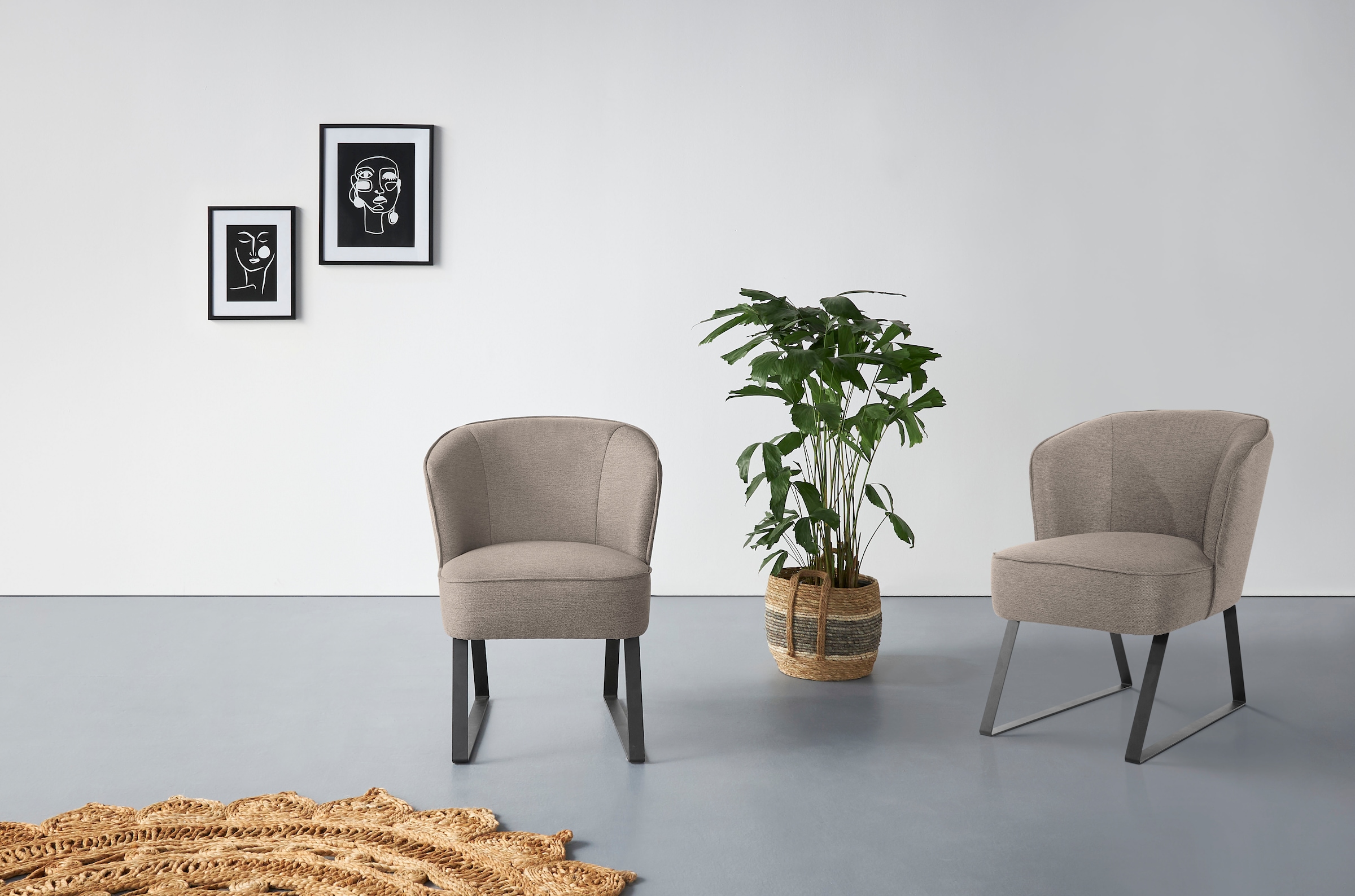 exxpo - sofa fashion Sessel »Americano, Loungesessel«, mit Keder und Metallfüssen, Bezug in verschiedenen Qualitäten, 1 Stck.