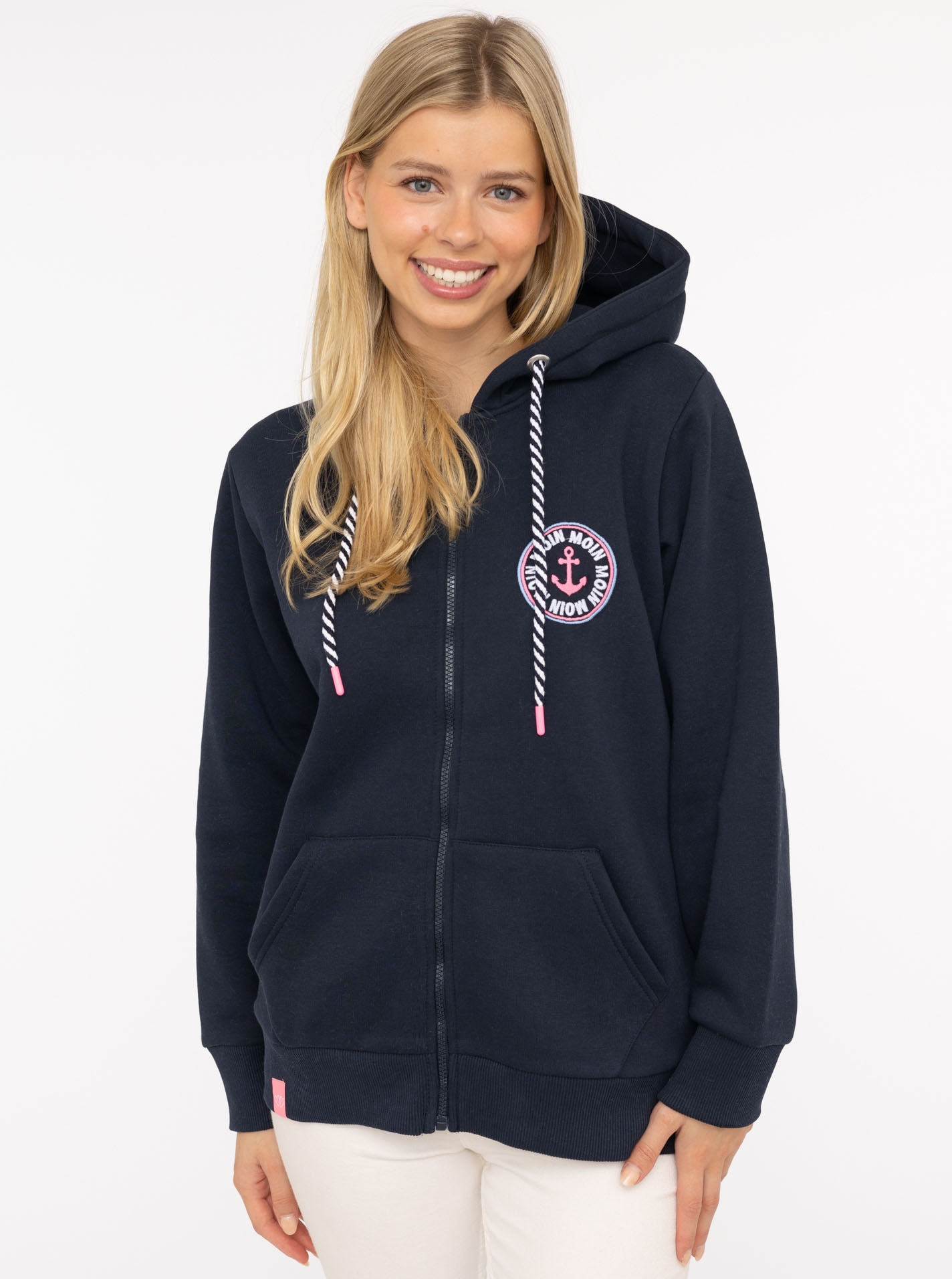 Zwillingsherz Kapuzensweatjacke ""Anker Kreis Classic"" Langarm, Reissverschluss, Stickerei am Rücken, Kapuze, Taschen